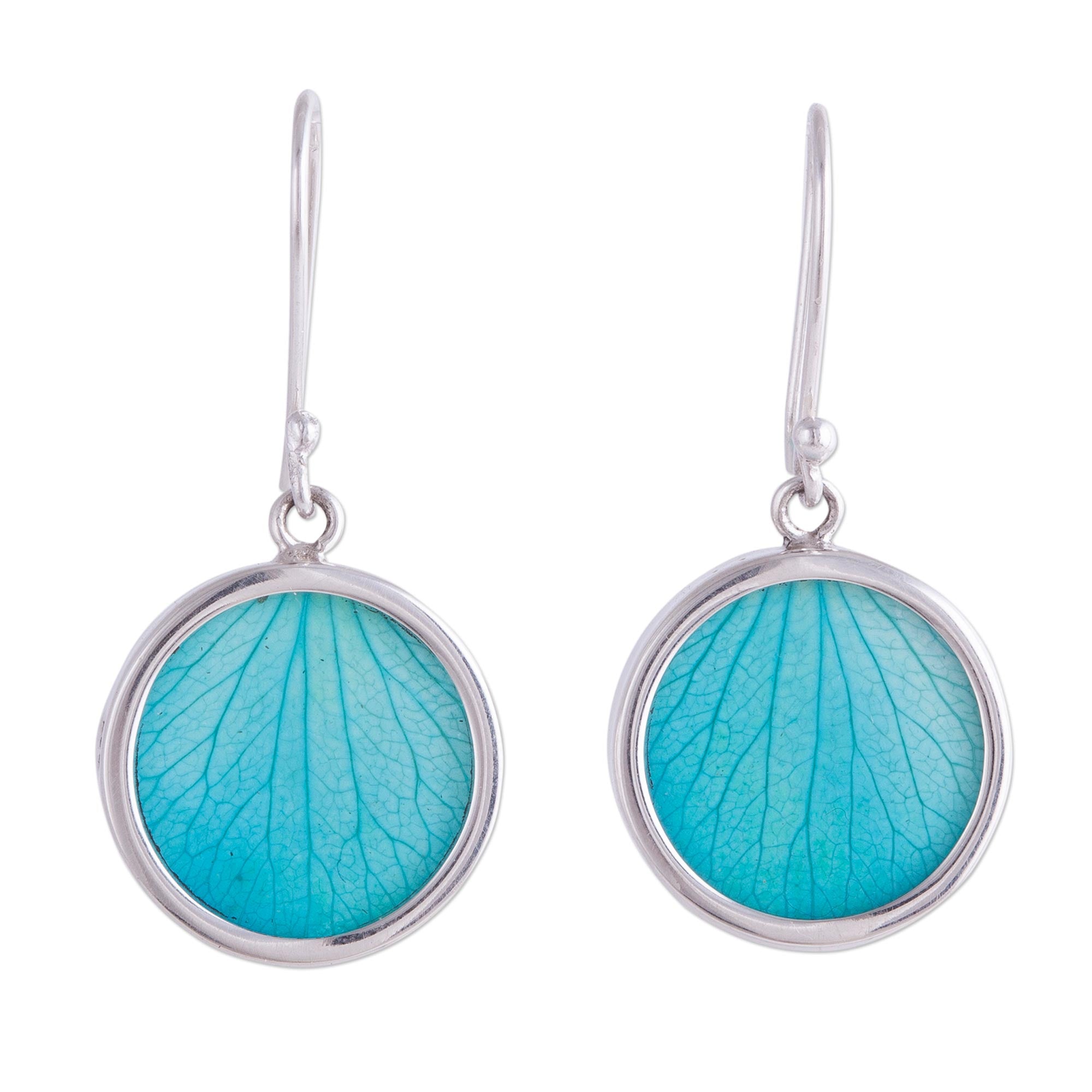 Premium Oceanic Blue Hydrangea Leaf Sterling Silver Dangle Earrings from Peru