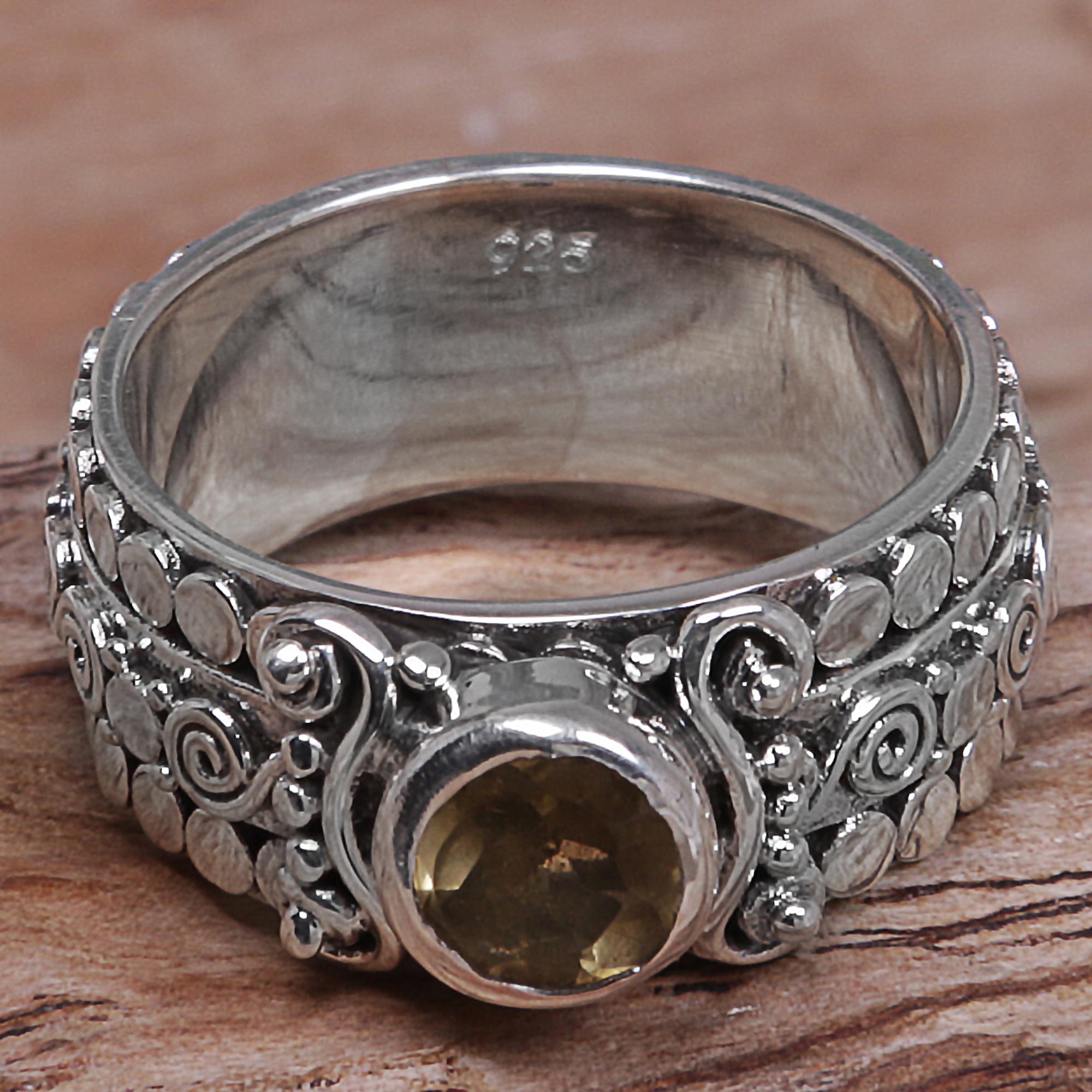 Premium Citrine Sterling Silver Ring – Handcrafted Swirling Serenity Design