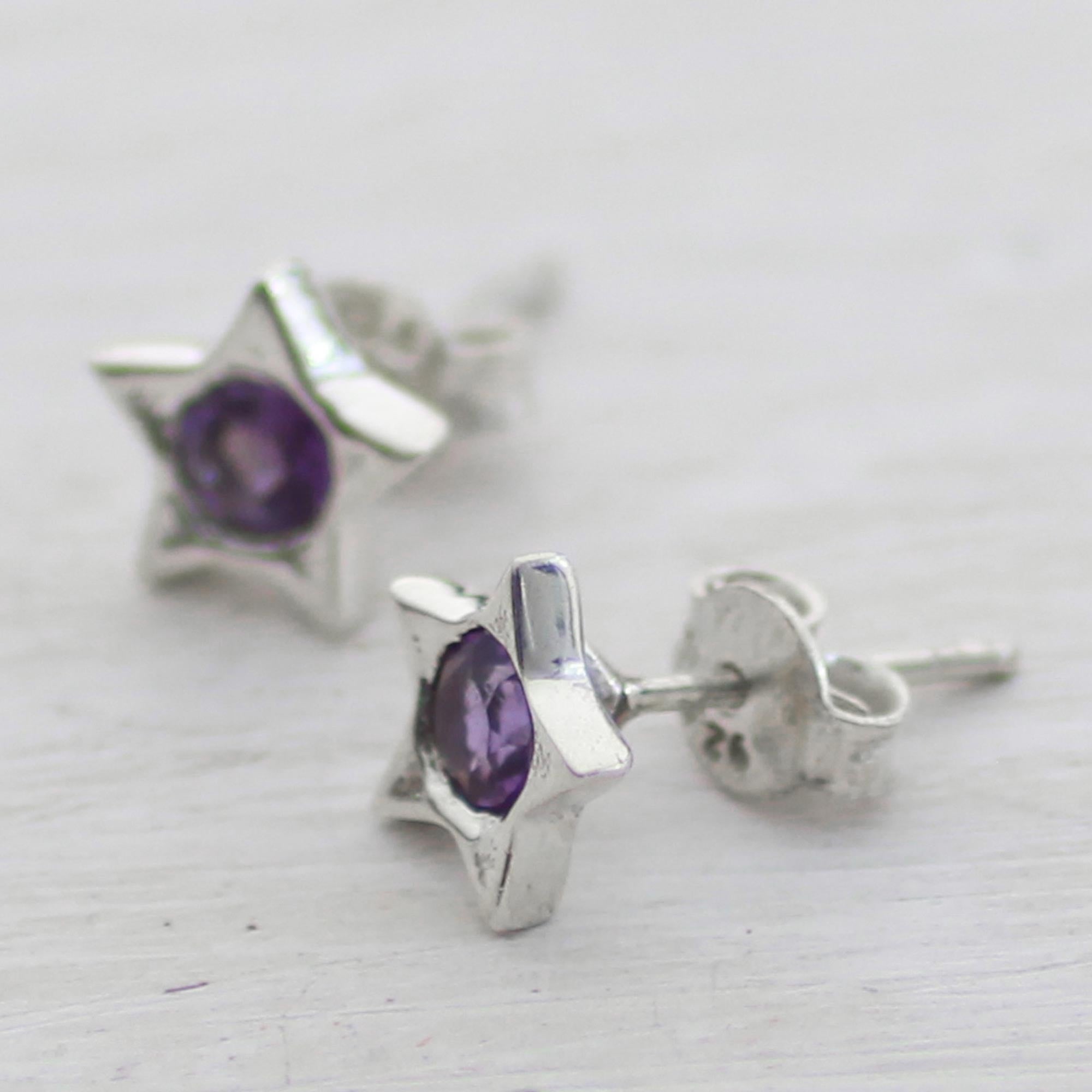 Premium Star Shaped Amethyst Stud Earrings in Sterling Silver