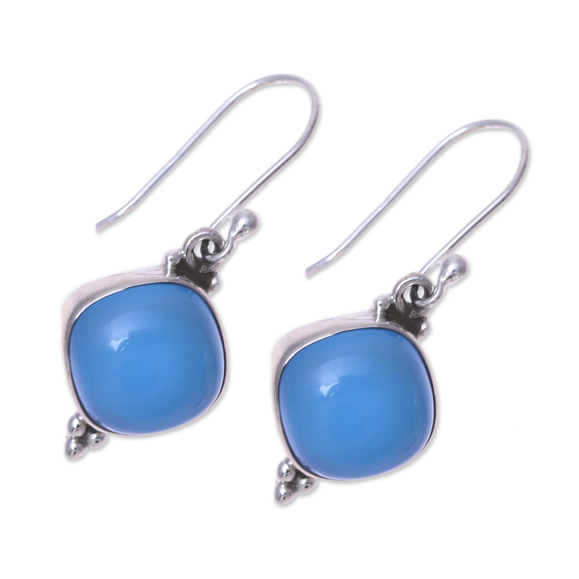 Premium Blue Chalcedony Dangle Earrings – Handcrafted Sterling Silver Jewelry from India