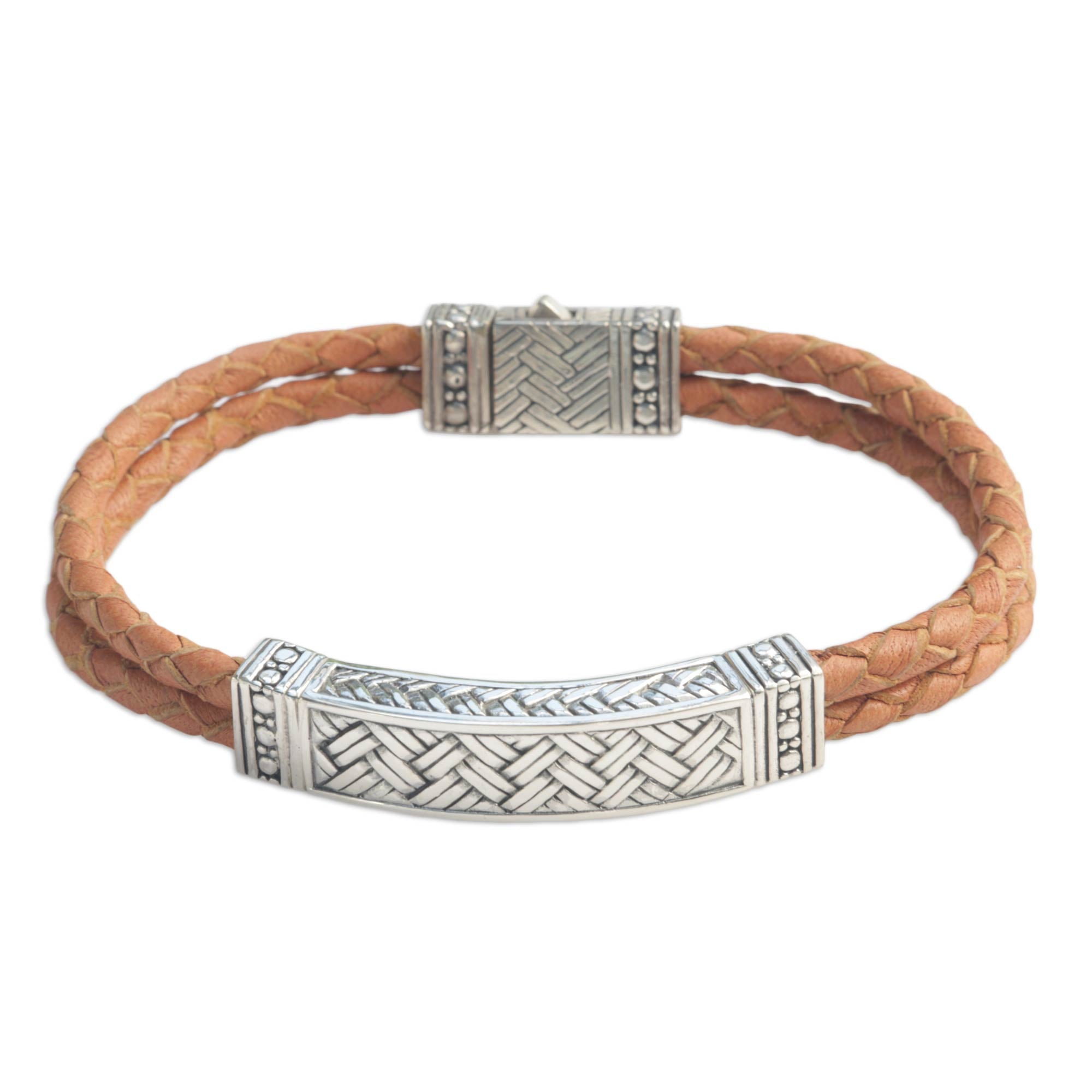 Premium Jakarta Man Sterling Silver & Leather Bracelet - Modern Style