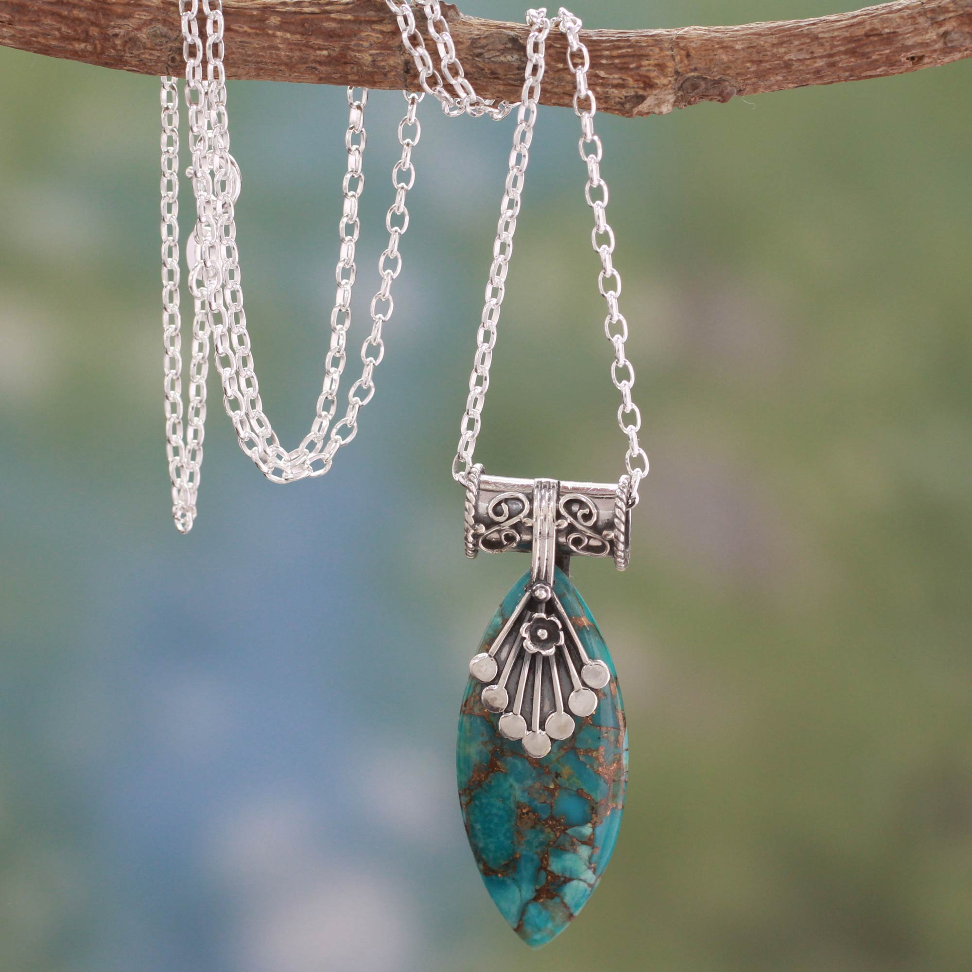 Premium Jaipur Legacy Sterling Silver Necklace with Turquoise Gemstone