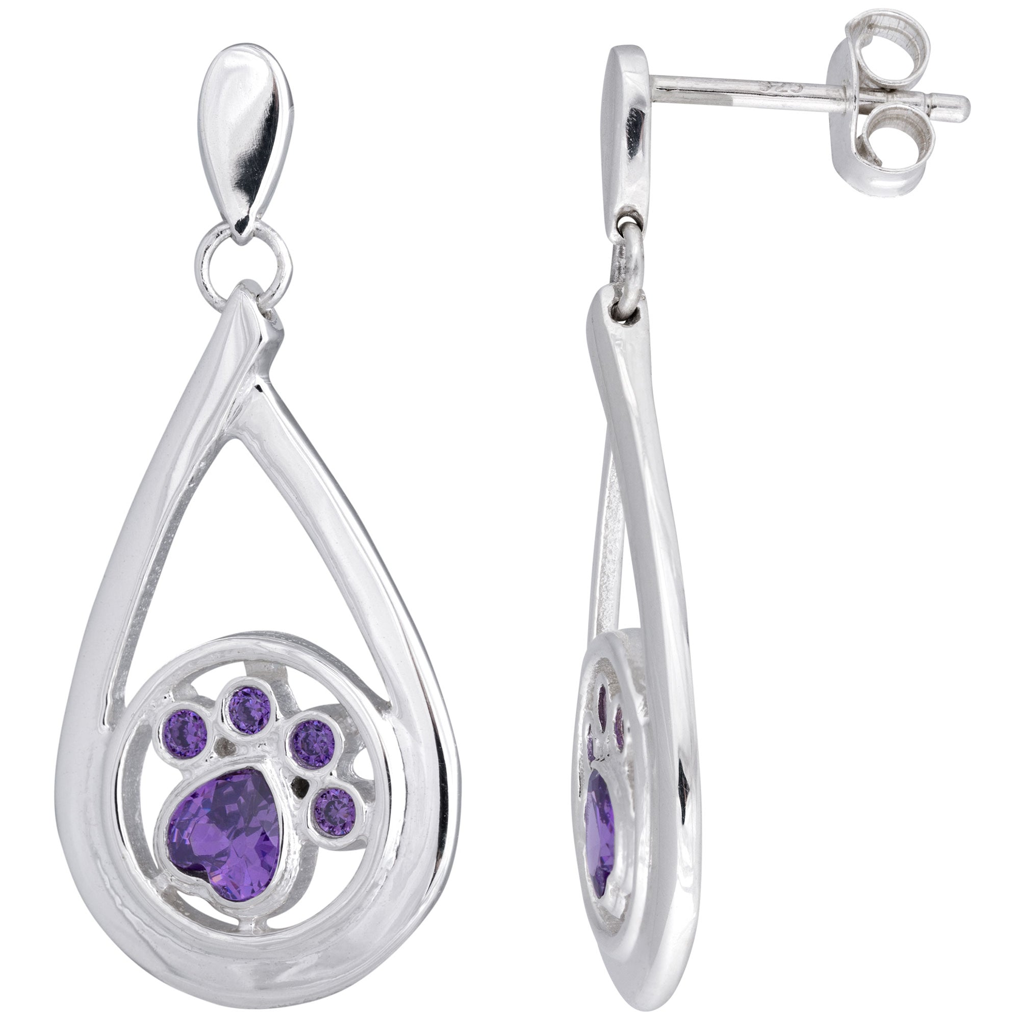 Premium Crystal Paw Print Teardrop Earrings – Handmade Sterling Silver