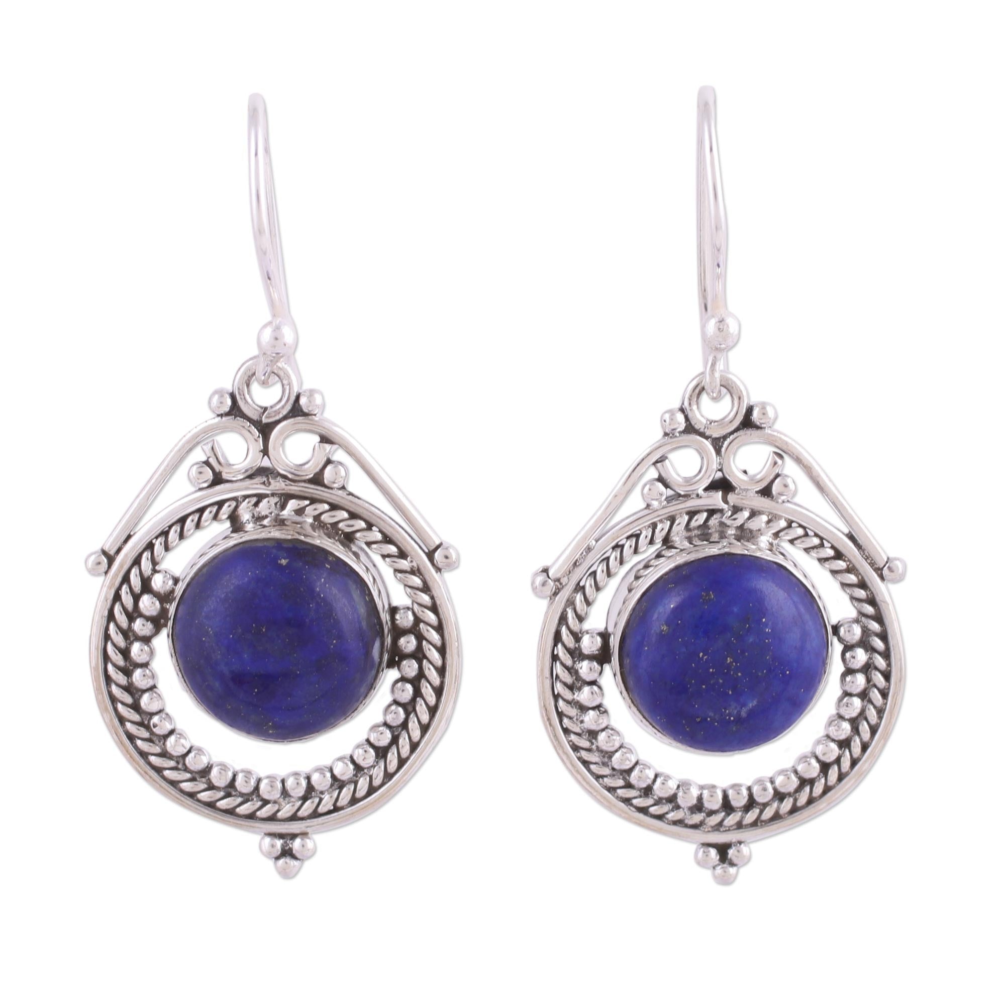 Premium Lapis Lazuli Sterling Silver Dangle Earrings - Handcrafted Elegance from India