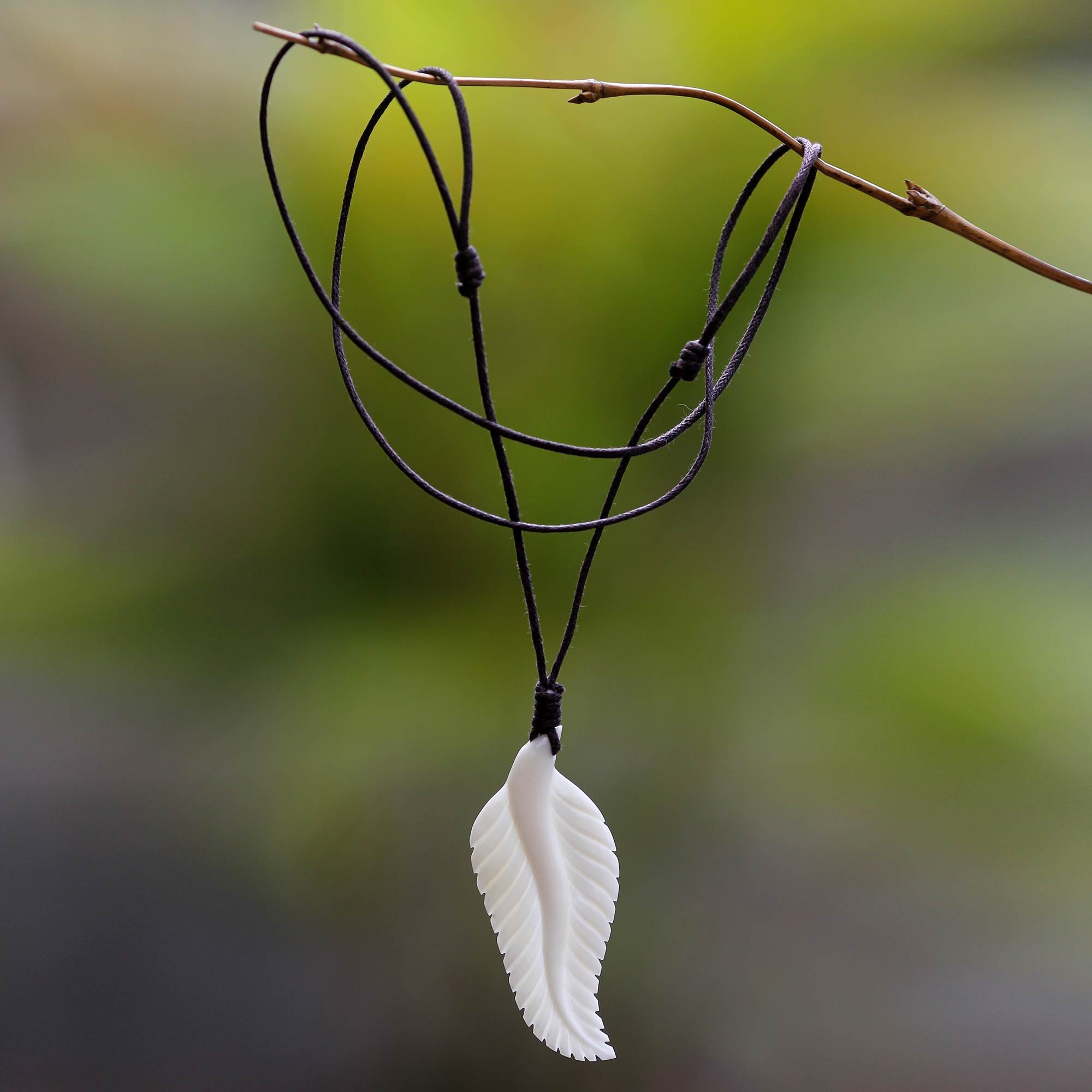 Premium Javanese Fern Hand-Carved Cow Bone Pendant Necklace