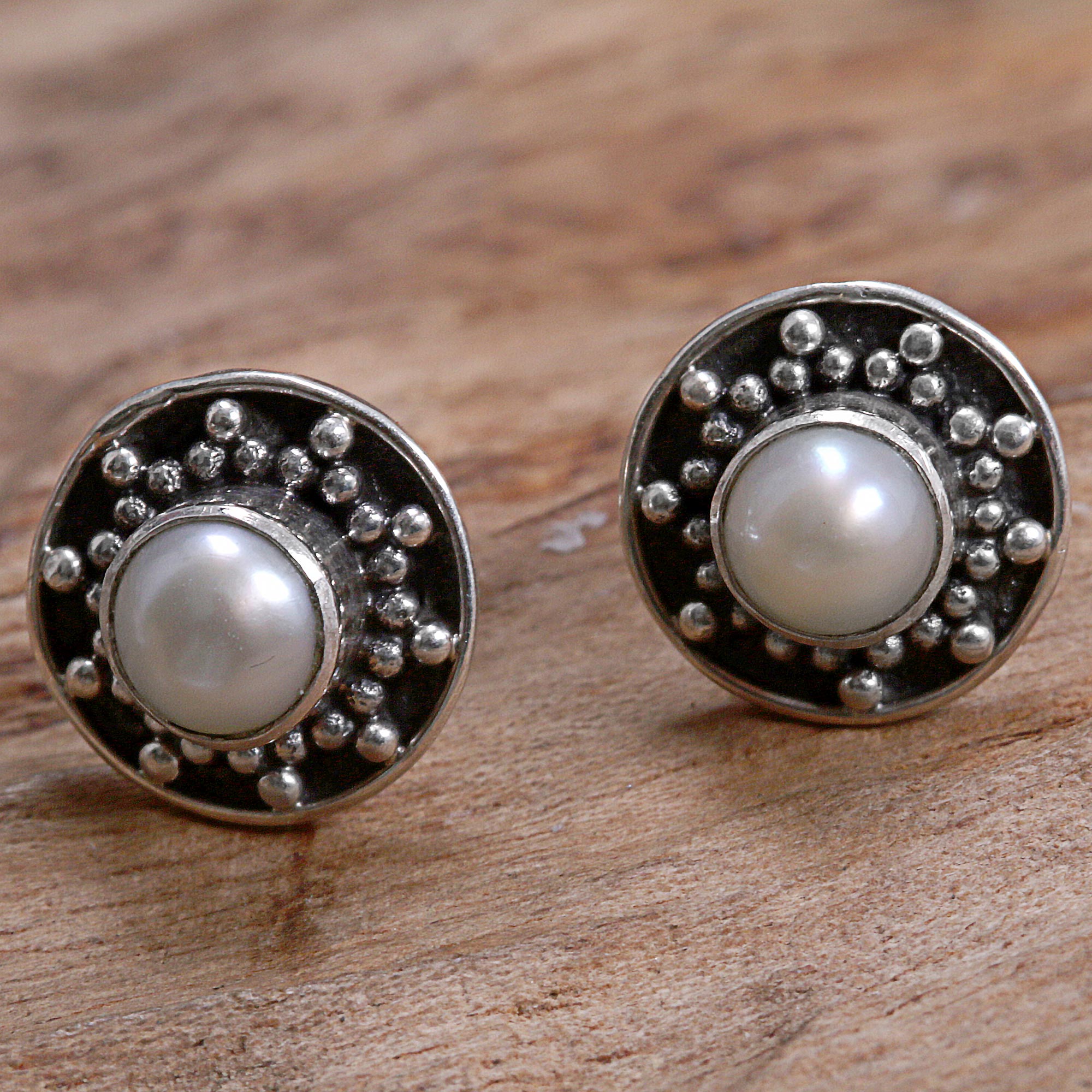 Premium Glowing White Pearl Stud Earrings - Handcrafted in Indonesia