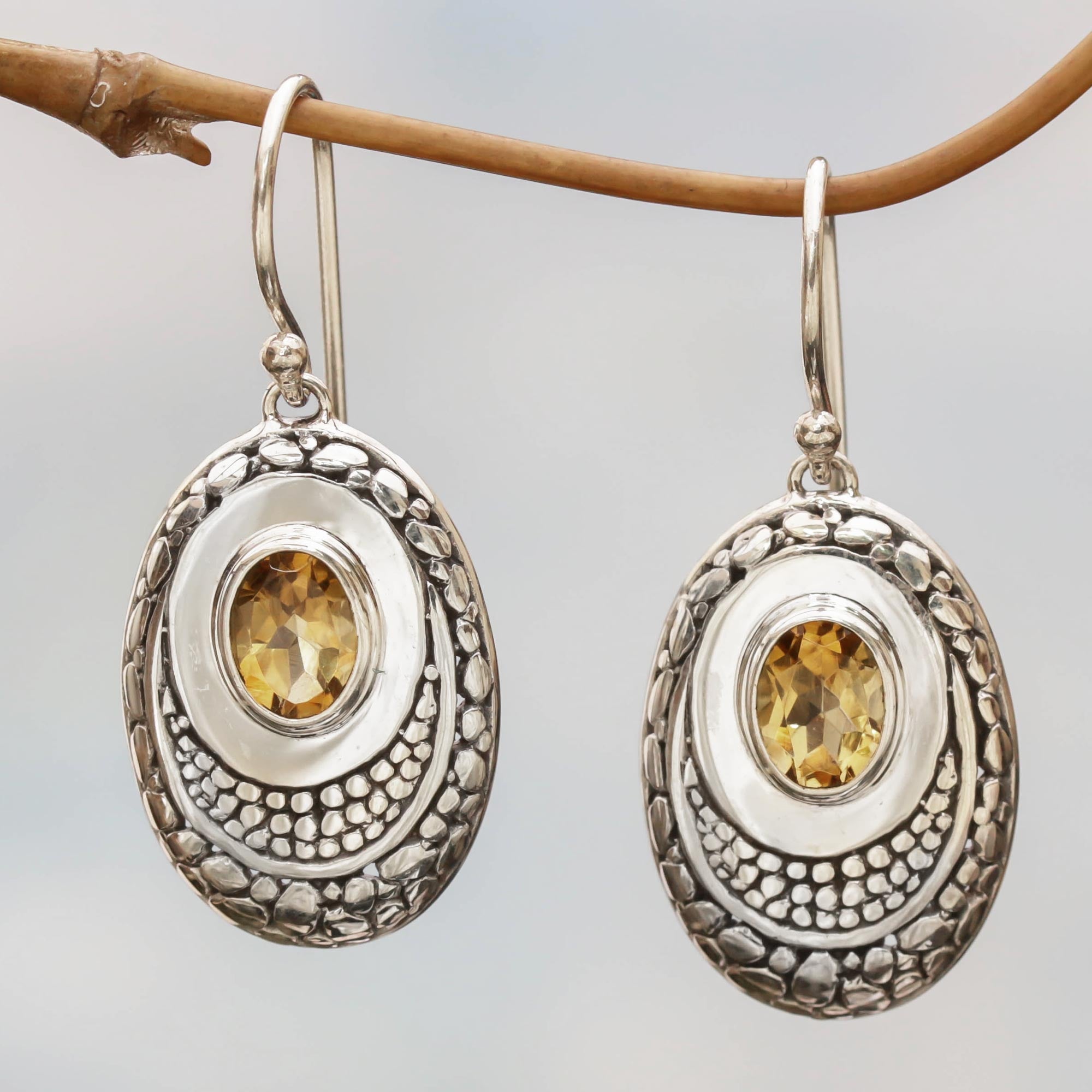 Premium Citrine Dangle Earrings – Handcrafted Sterling Silver Jewelry from Indonesia