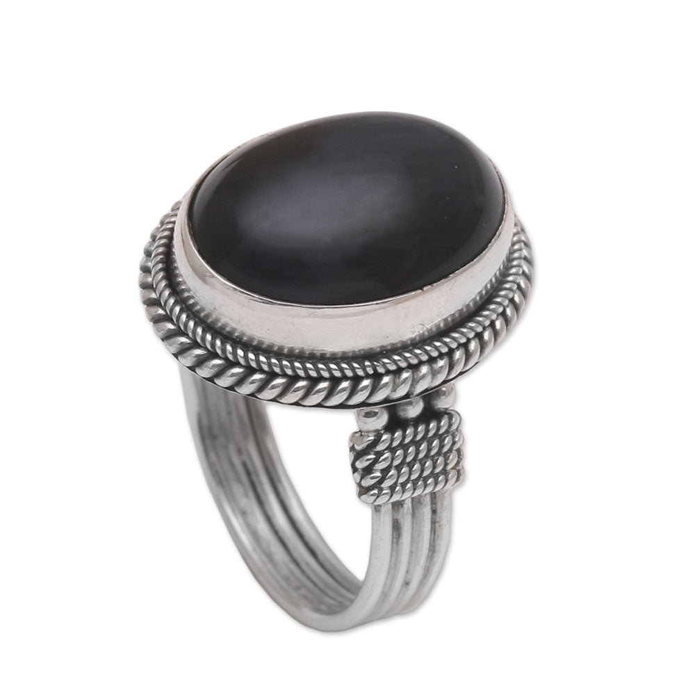 Premium Handmade Onyx & Sterling Silver Cocktail Ring – Balinese Artisan Craft