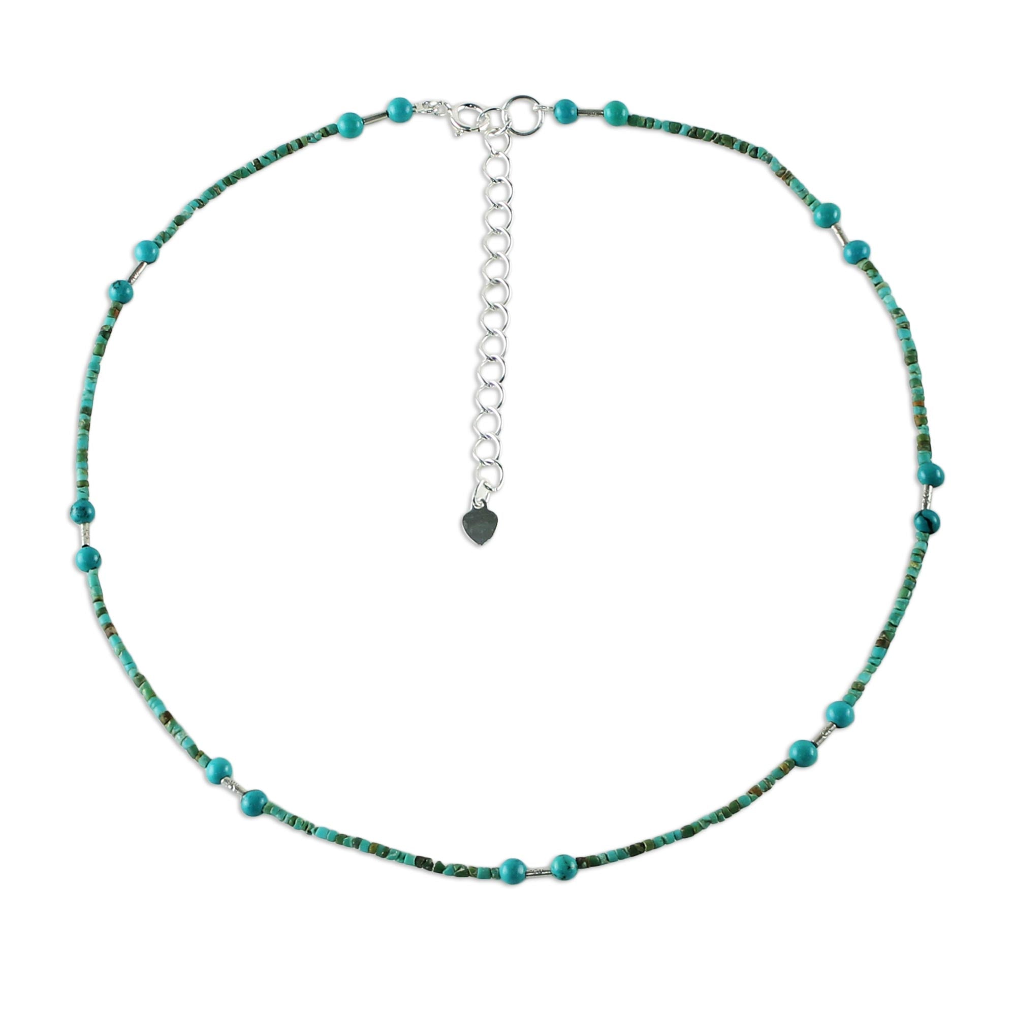 Premium Blue Islands Turquoise Beaded Necklace – Sterling Silver Elegance