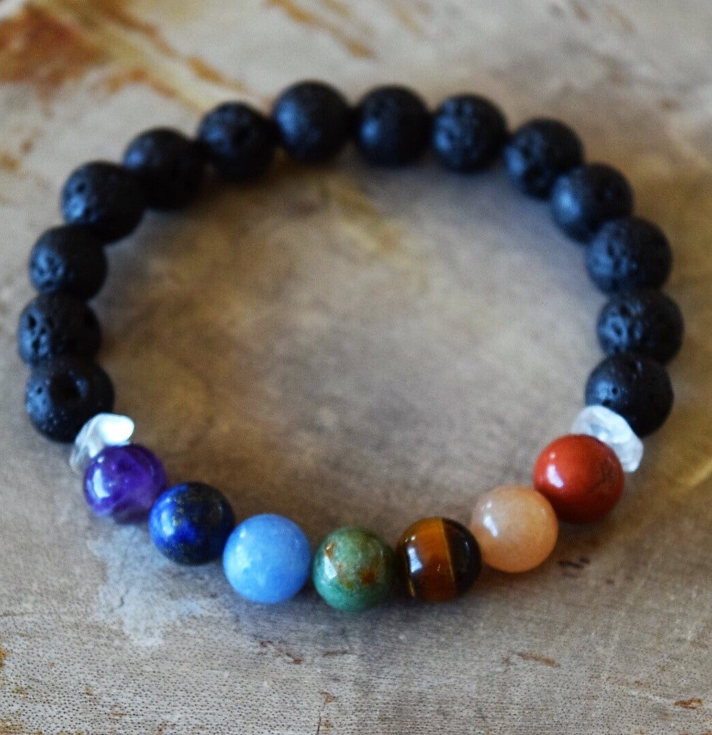 Premium Chakra Healing Bracelet with Genuine Gemstones & Aromatherapy Diffuser