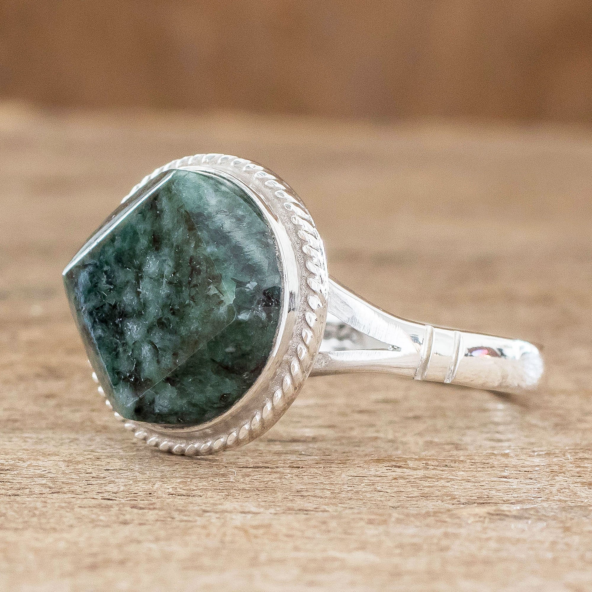 Premium Sterling Silver & Green Jade Cocktail Ring - Contemporary Sophistication