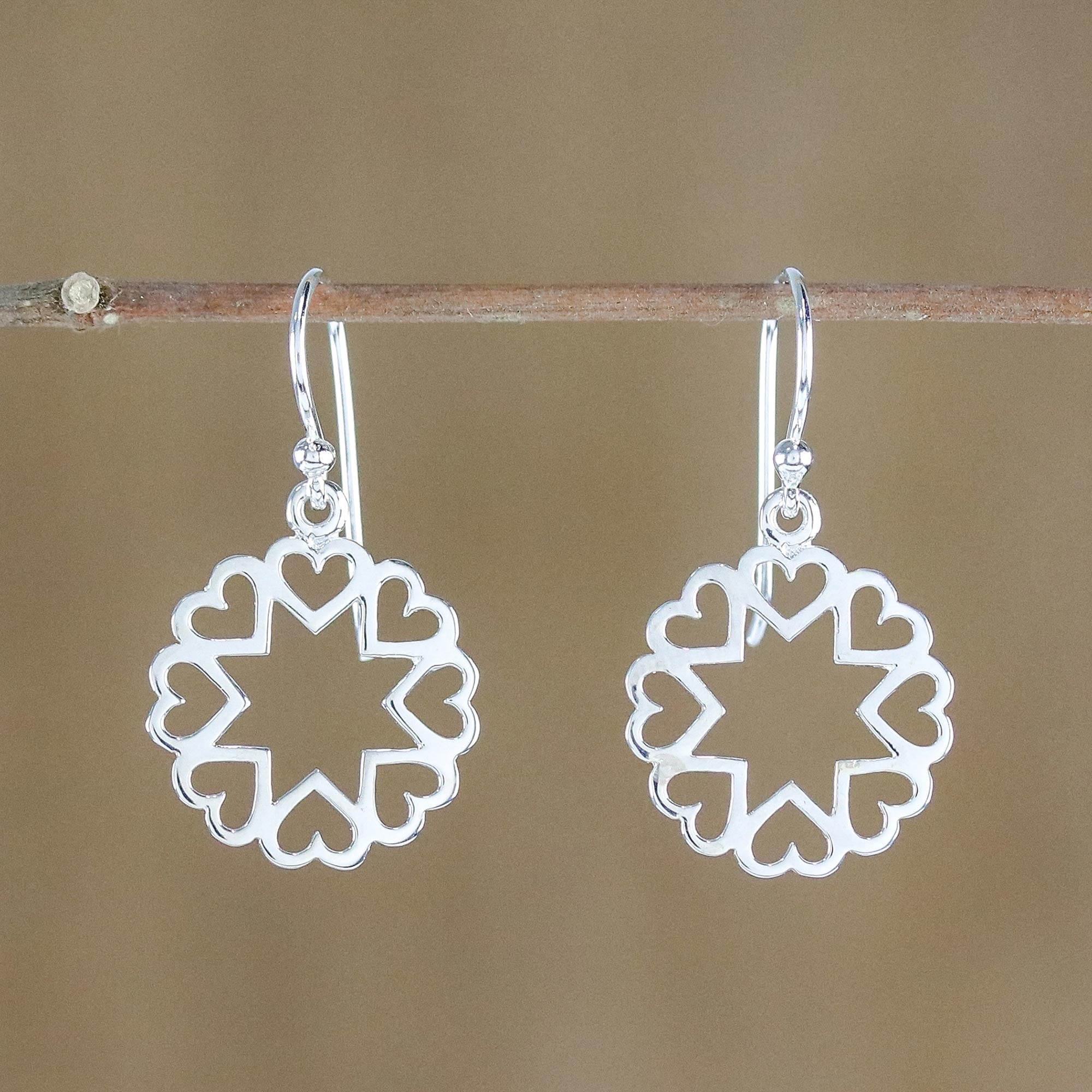 Premium Sterling Silver Star & Heart Dangle Earrings - Handcrafted in Thailand