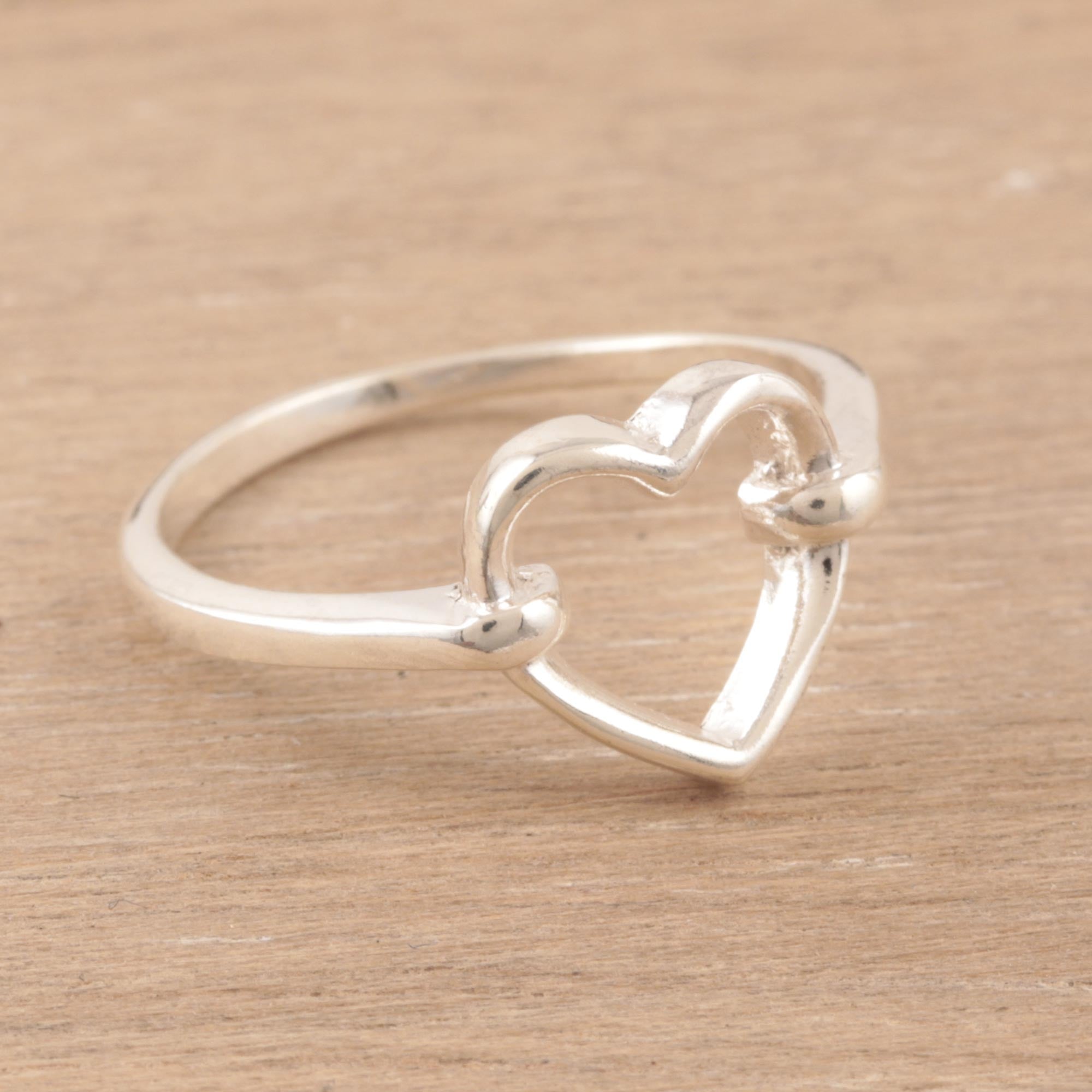 Premium Luminous Heart Sterling Silver Band Ring - Handcrafted in India