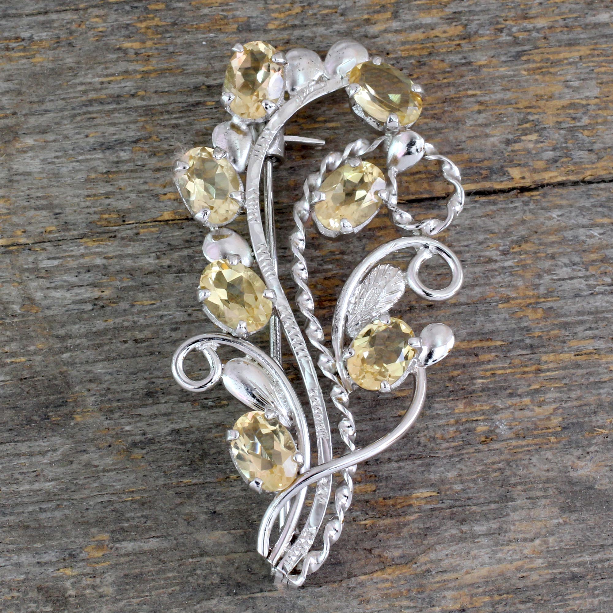 Premium Citrine Silver Brooch - Sunshine Bouquet Design