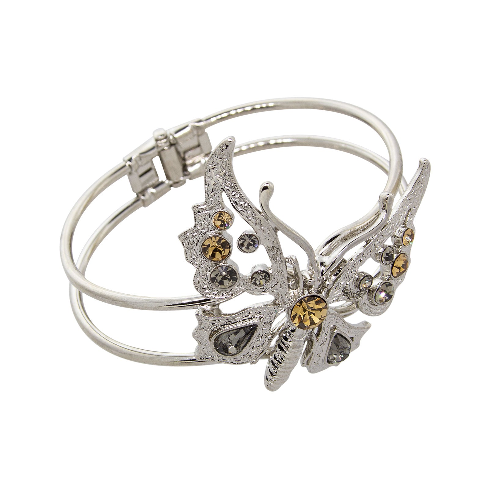 Premium 1928 Jewelry® Silver-Tone Butterfly Cuff Bracelet with Light Topaz & Black Diamond Crystals