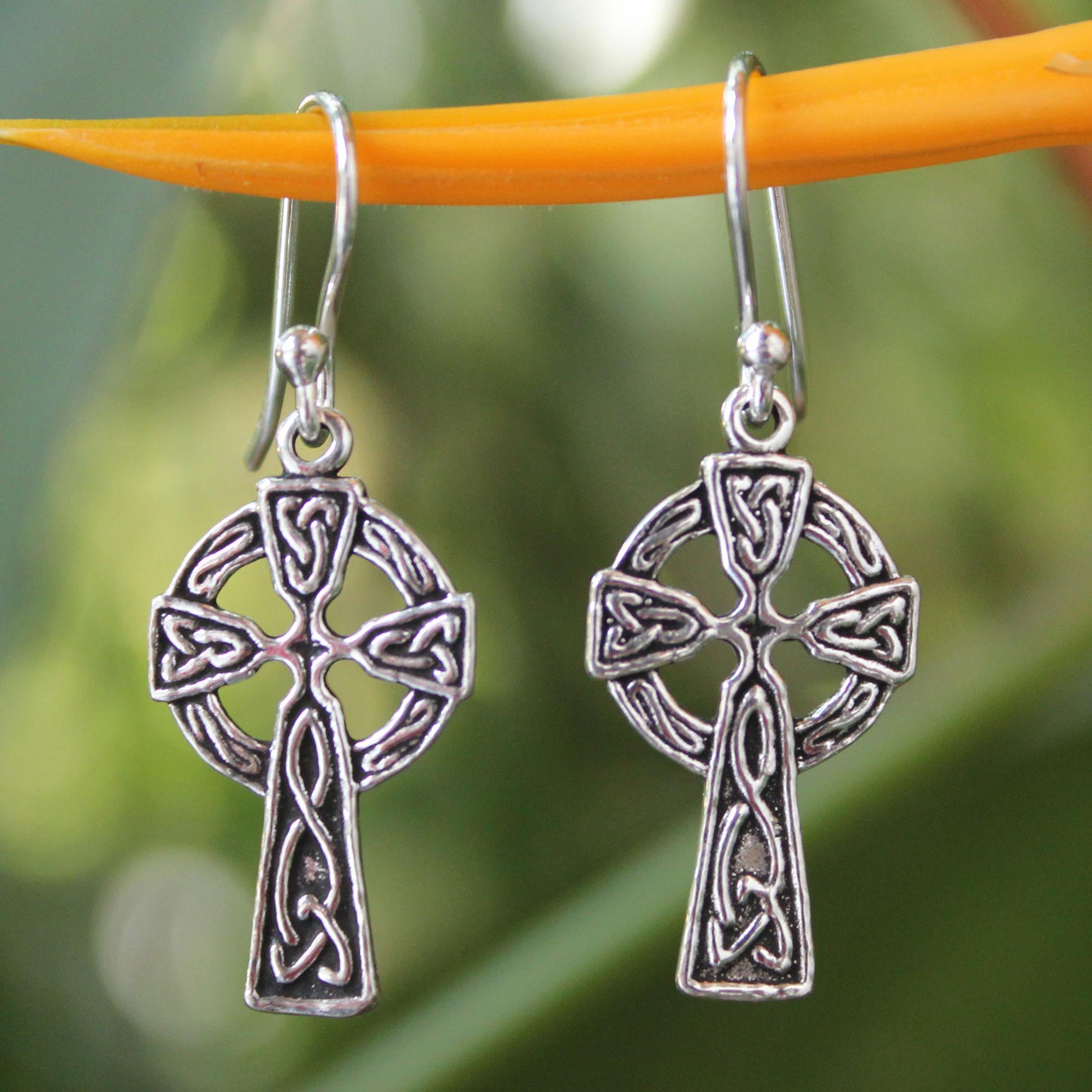 Premium Celtic Cross Silver Dangle Earrings - Handmade Elegance