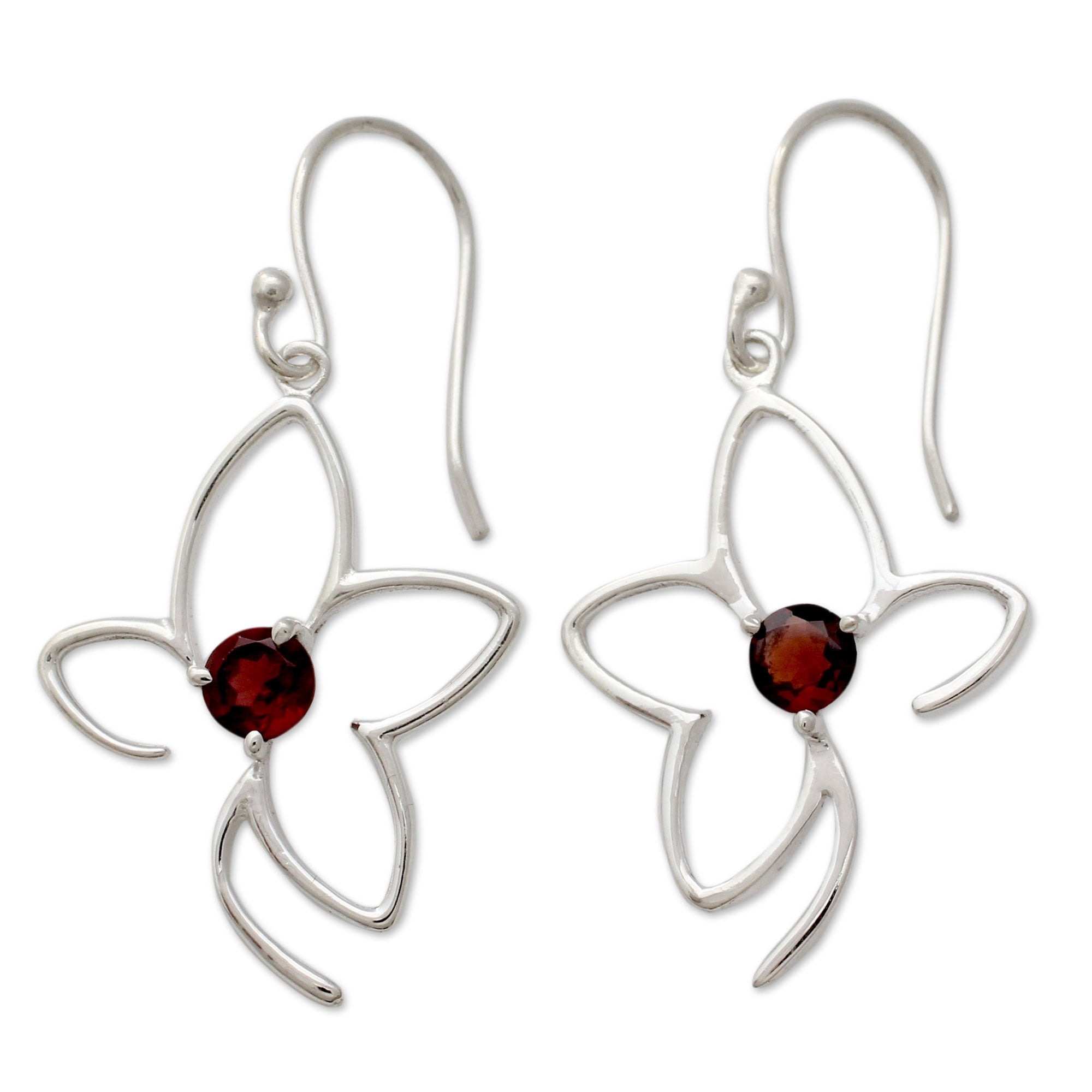 Premium Sweet Flower Garnet Dangle Earrings - Handcrafted Sterling Silver