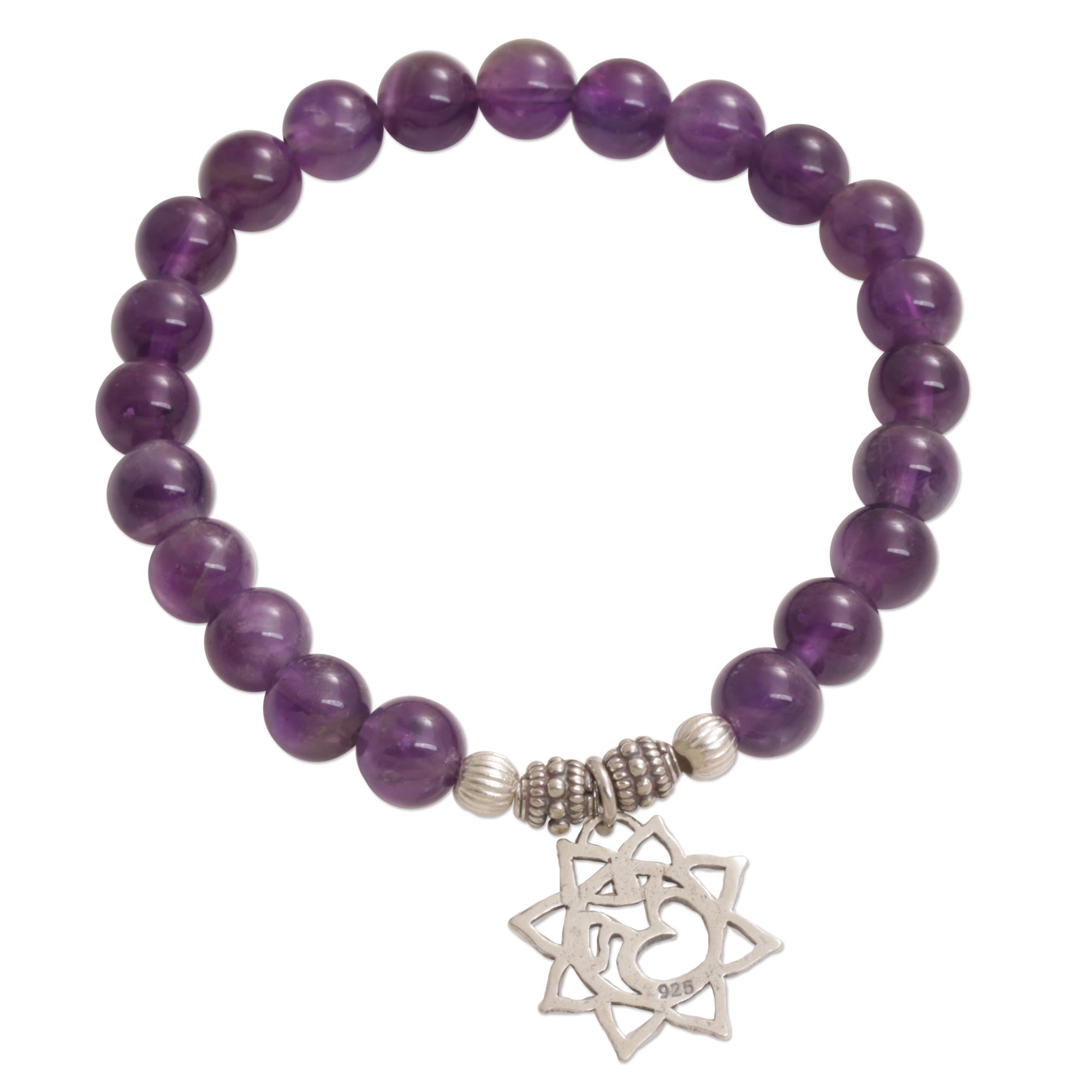 Premium Om Amethyst Floral Bracelet - Handcrafted in Bali