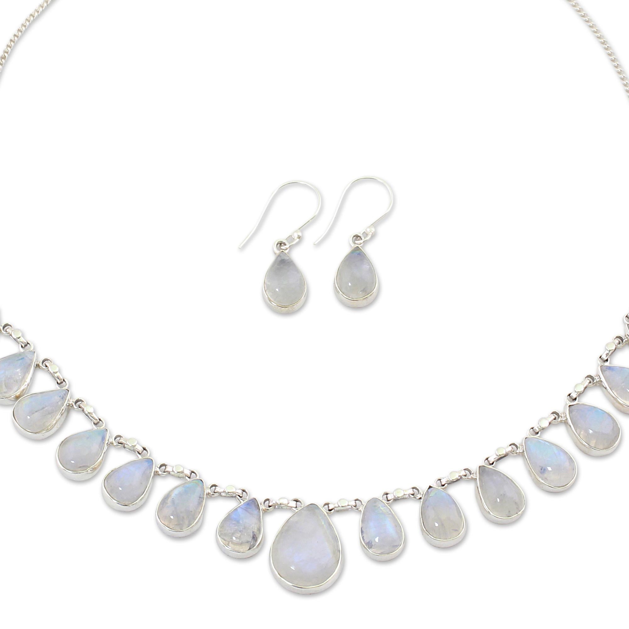 Premium Morning Glow Moonstone & Silver Jewelry Set