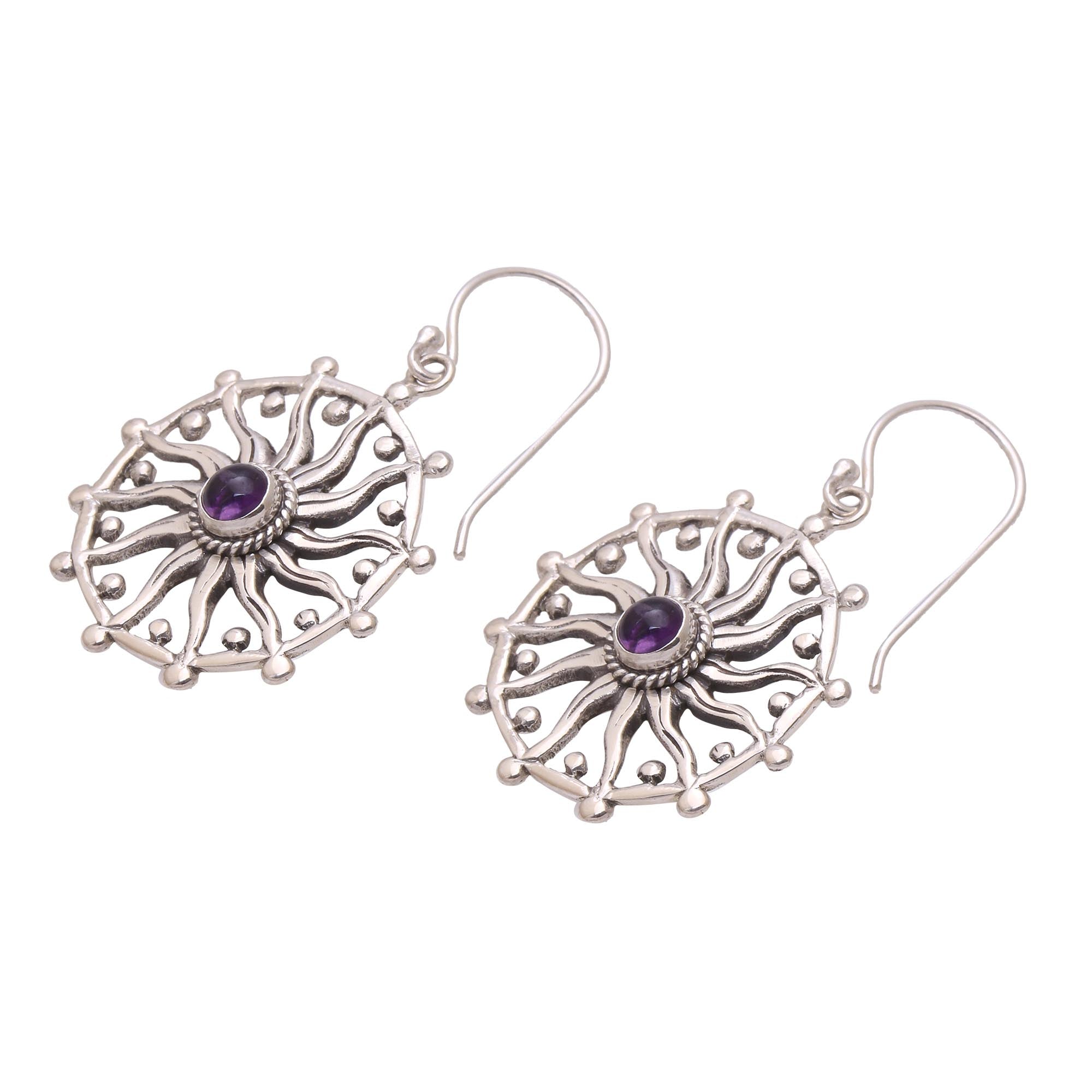 Premium Bali Amethyst Dangle Earrings - Regal Sun Design