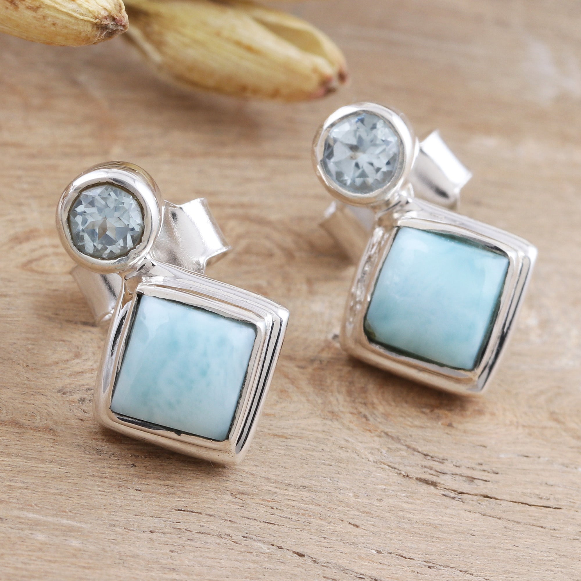 Premium Blue Harmony Drop Earrings - Larimar & Blue Topaz in Sterling Silver