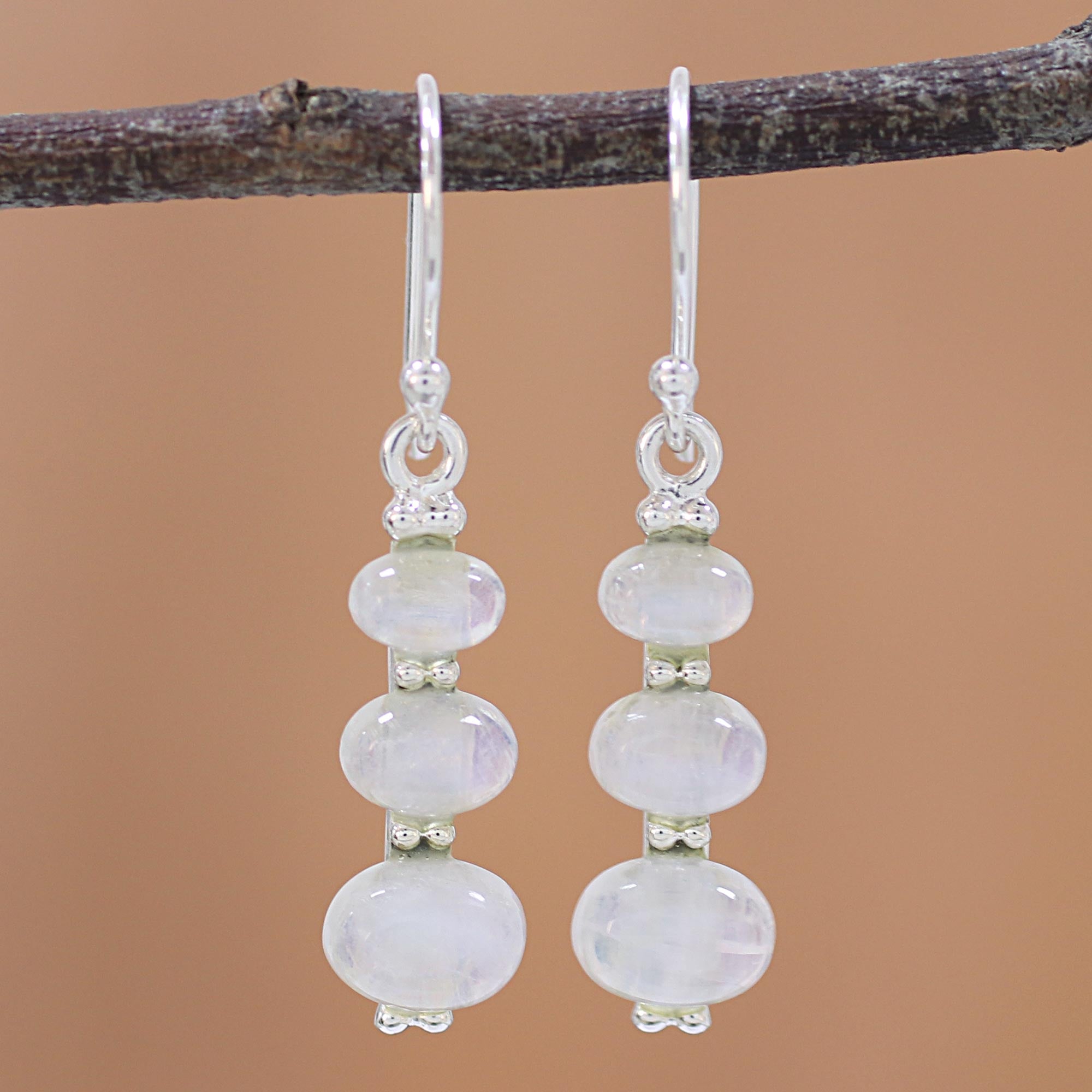 Premium Rainbow Moonstone Dangle Earrings - Handcrafted 925 Silver Jewelry from India