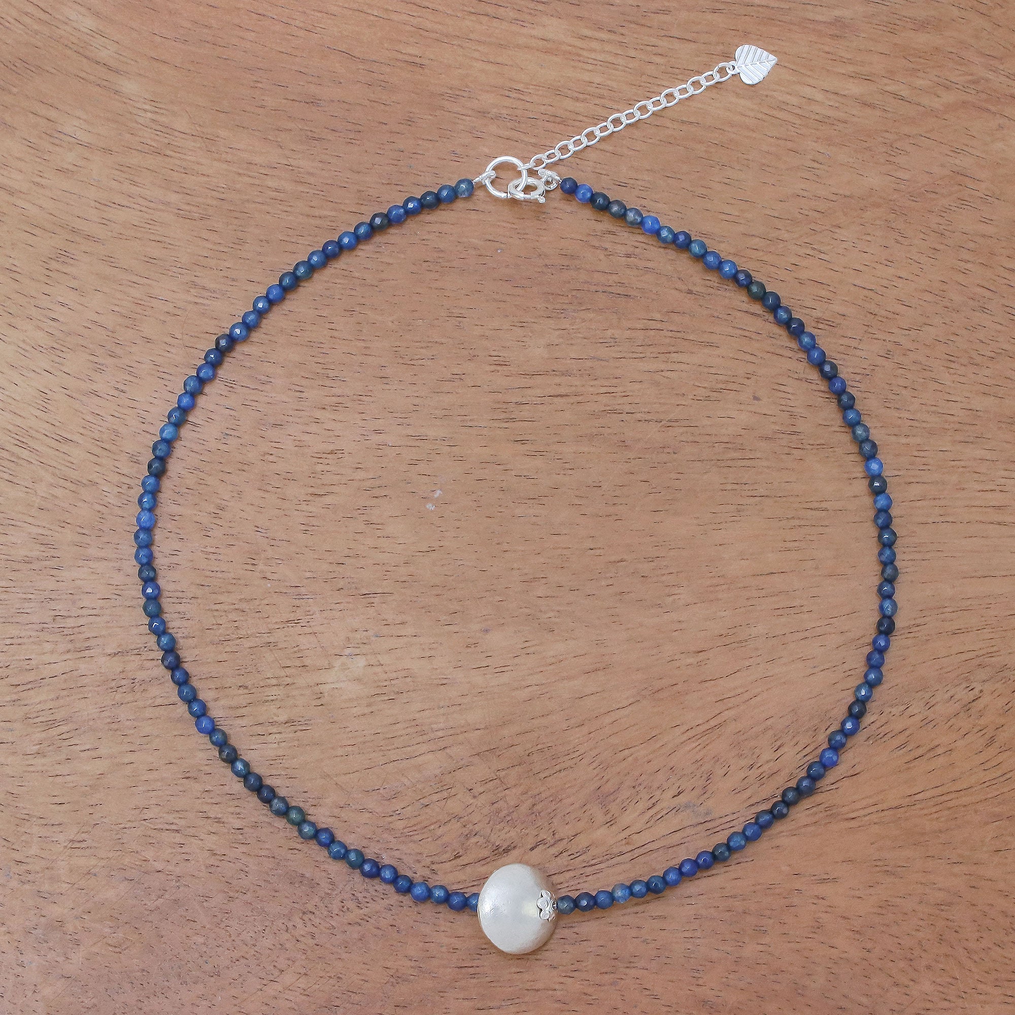 Premium Karen Silver & Blue Aventurine Beaded Pendant Necklace