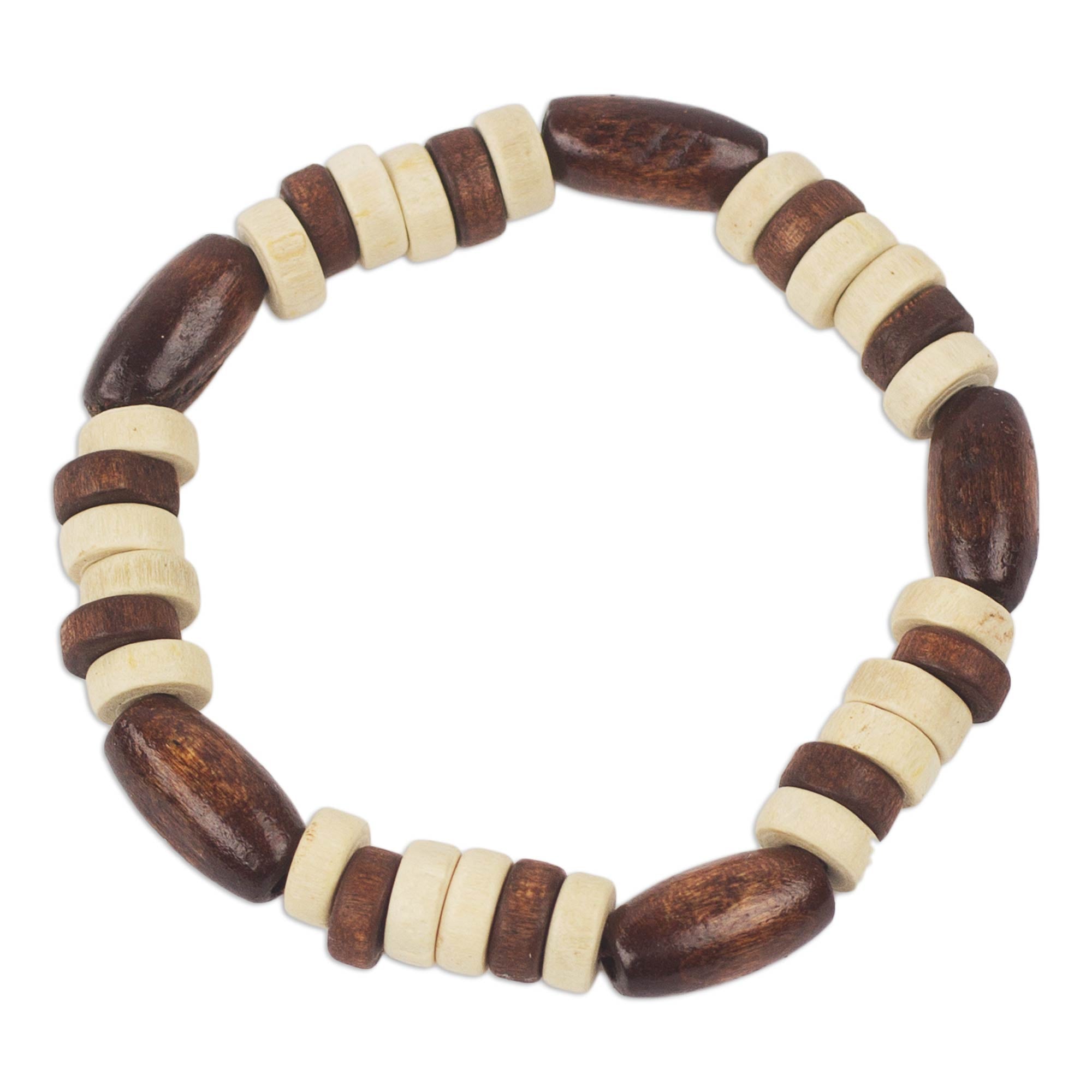 Premium Handcrafted Chocolate Wood Bead Stretch Bracelet – Artisan Jewelry from Ghana