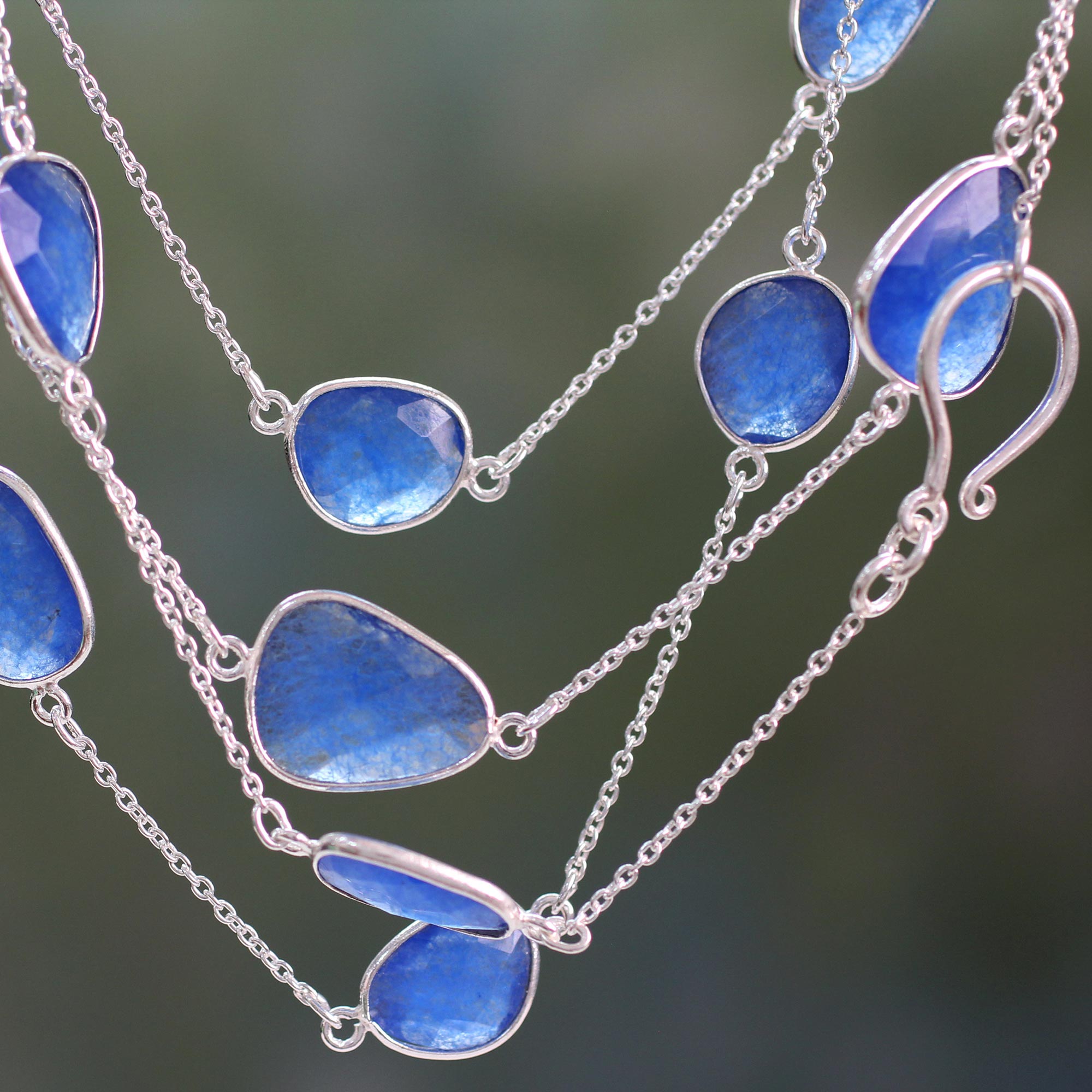 Premium Blue Regal Handcrafted Sterling Silver Layered Necklace