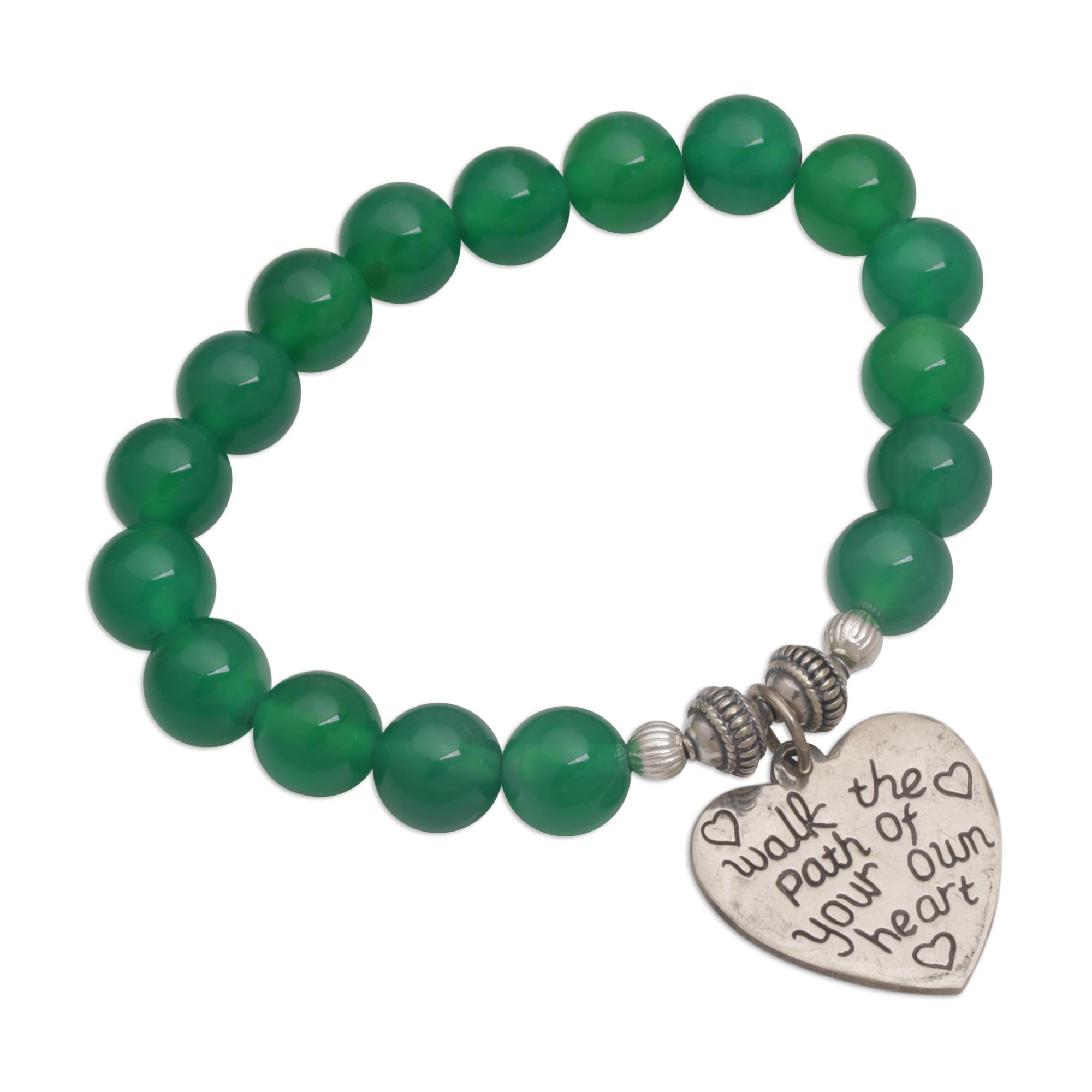 Premium Green Agate & Heart Charm Beaded Bracelet - Walk the Path of Love