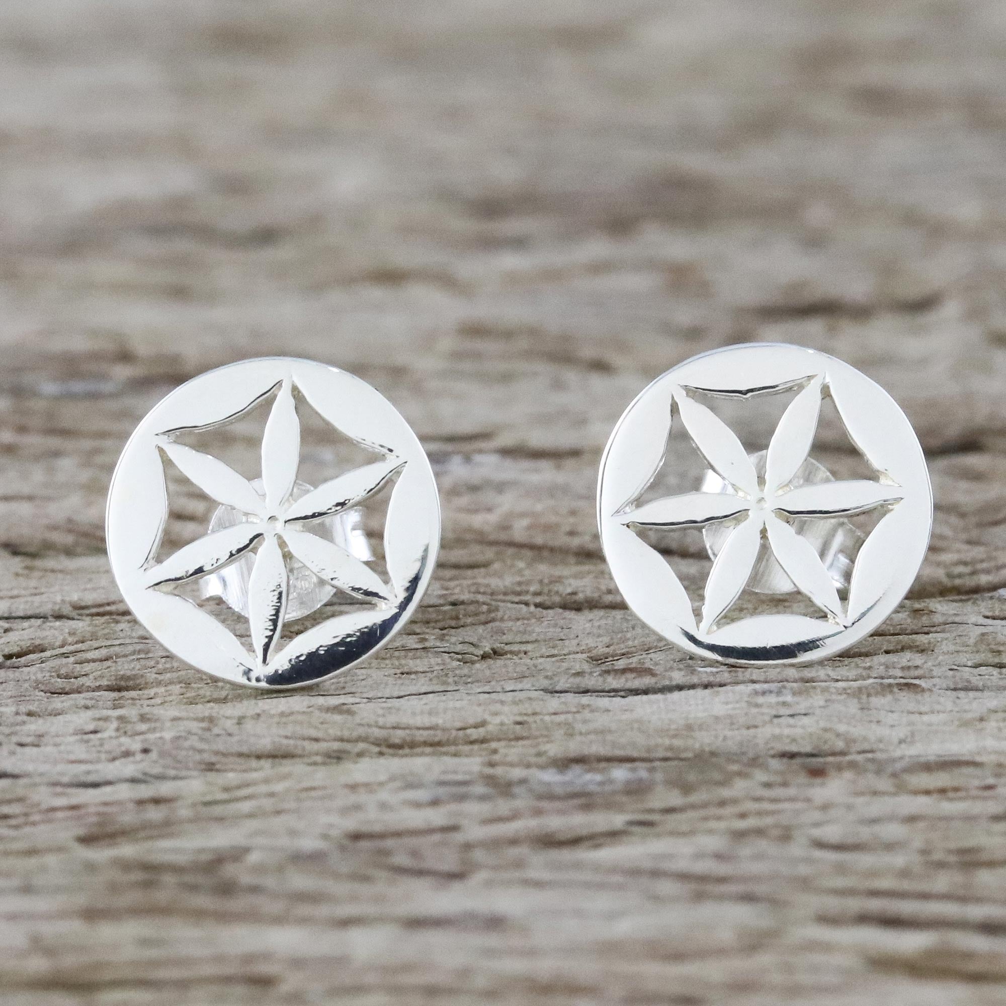 Premium Floral Circles - Handcrafted 925 Sterling Silver Stud Earrings