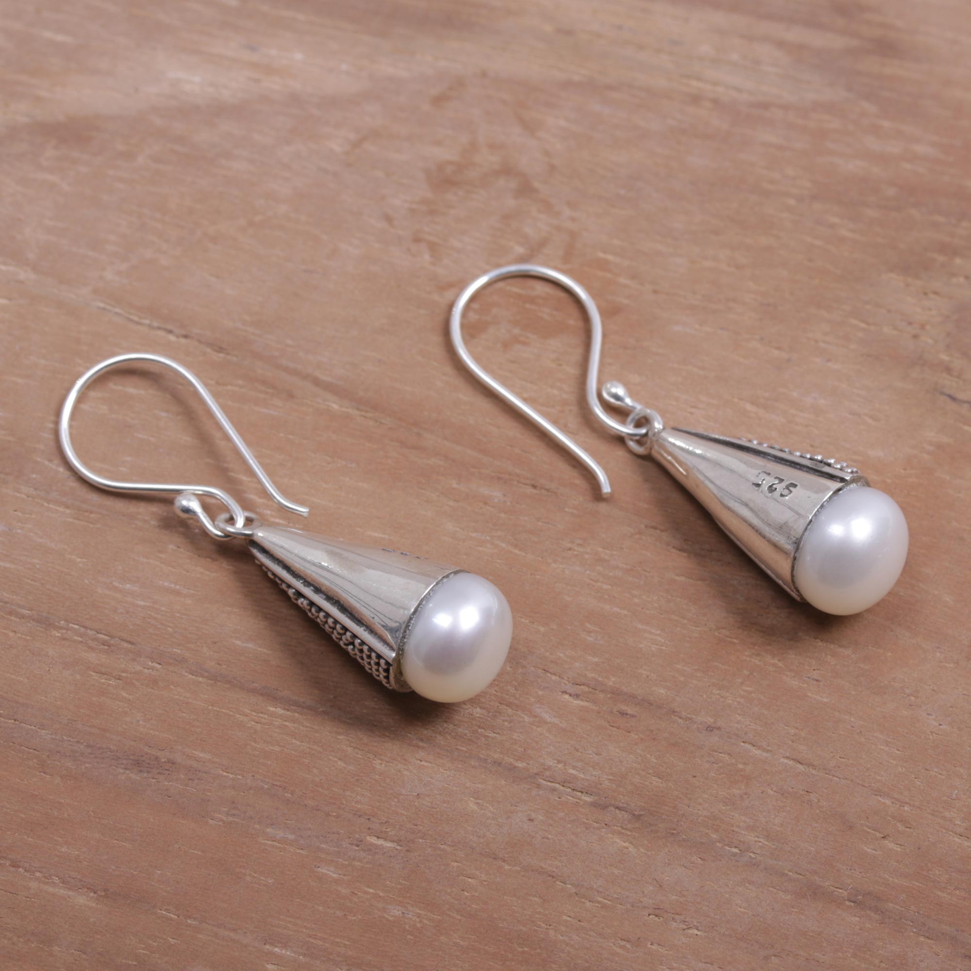 Premium Moonlight Cones Earrings: Indonesian Cultured Pearl & Sterling Silver