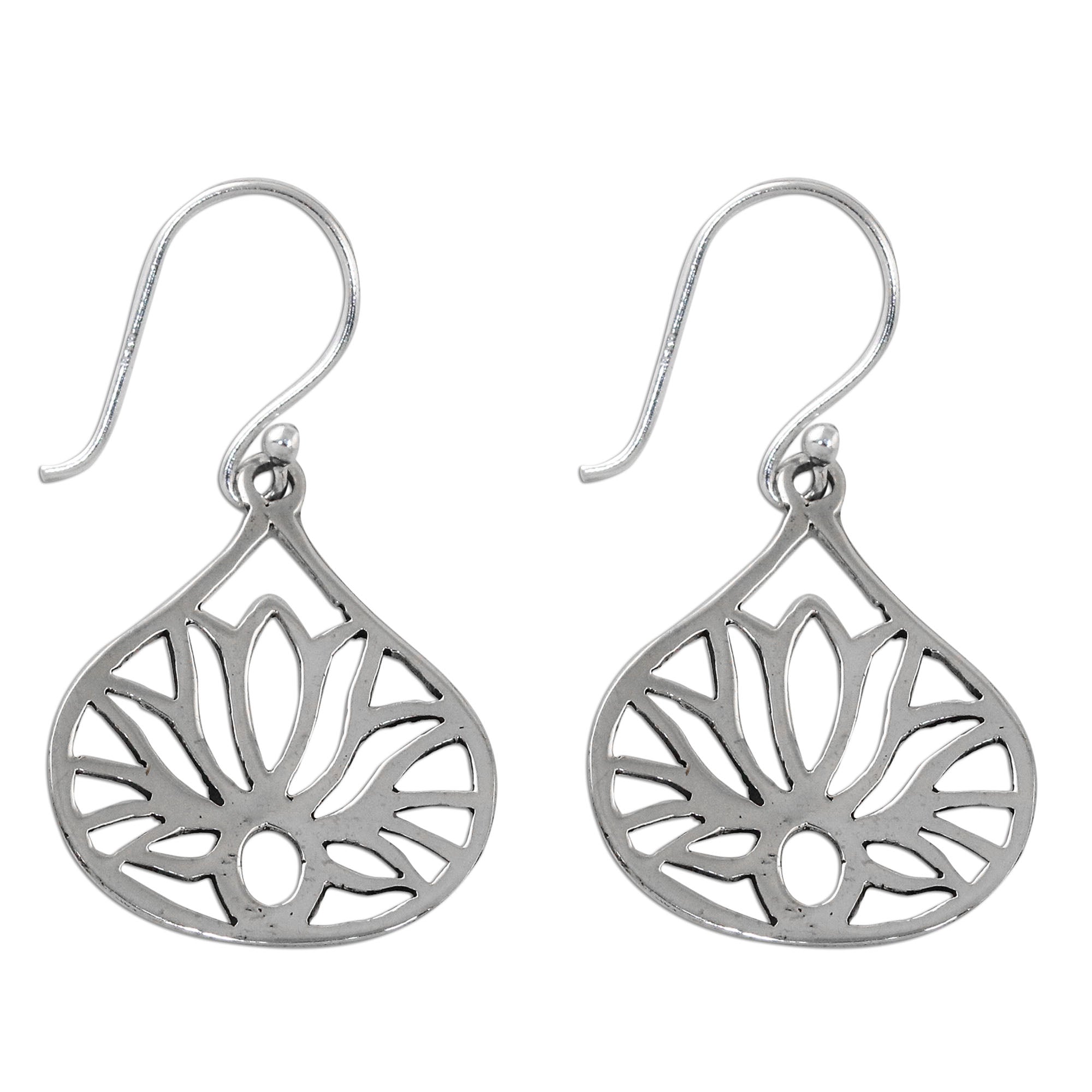 Premium Shimmering Lotus Sterling Silver Dangle Earrings - Handcrafted in Thailand