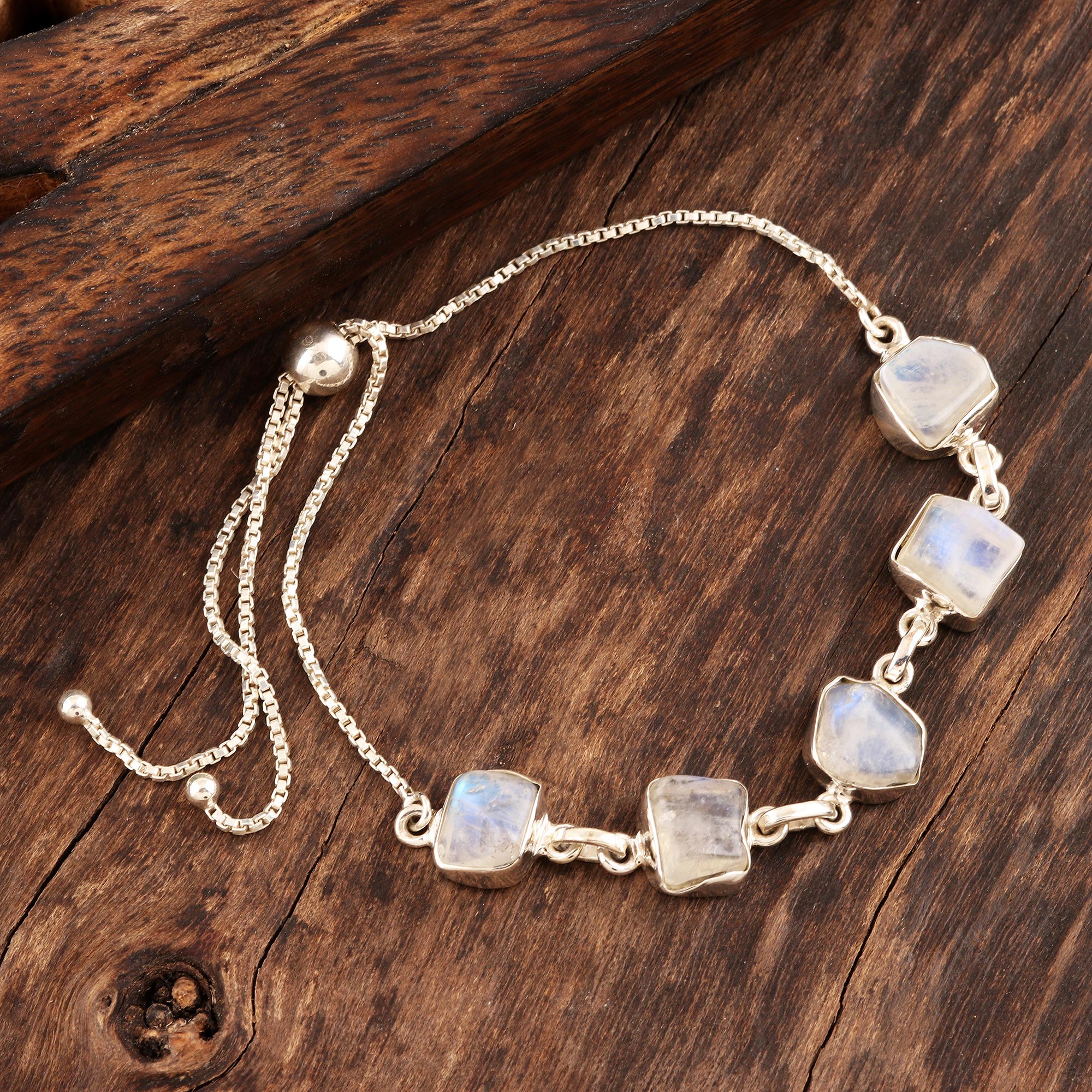 Premium Modern Harmony Rainbow Moonstone Bracelet | Adjustable Silver Jewelry