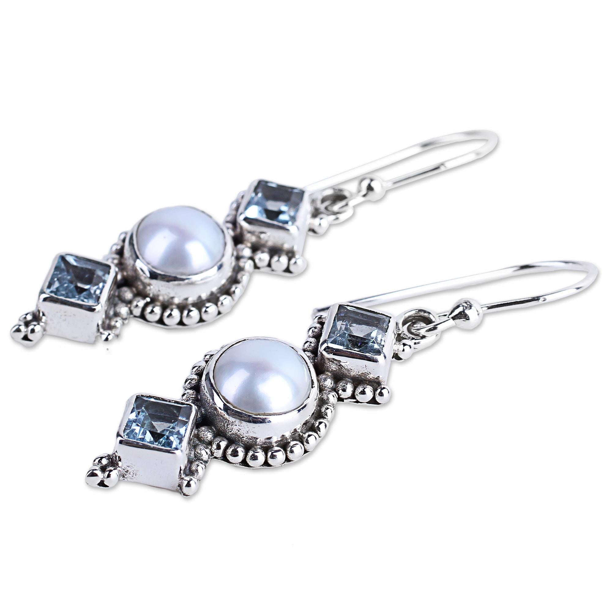 Premium Marine Allure Gemstone & Pearl Dangle Earrings