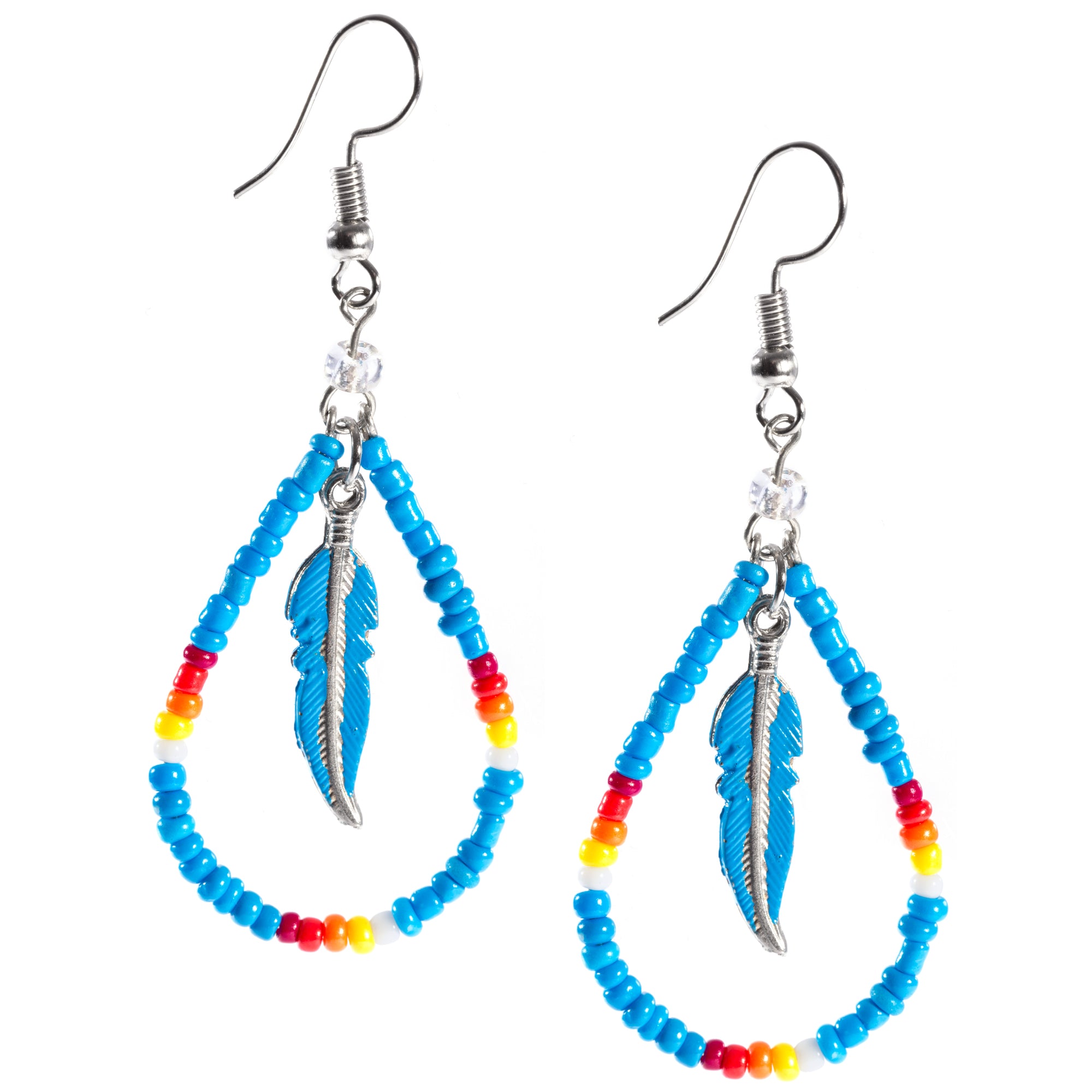 Premium Beaded Feather Teardrop Earrings - Handmade & Fair-Traded