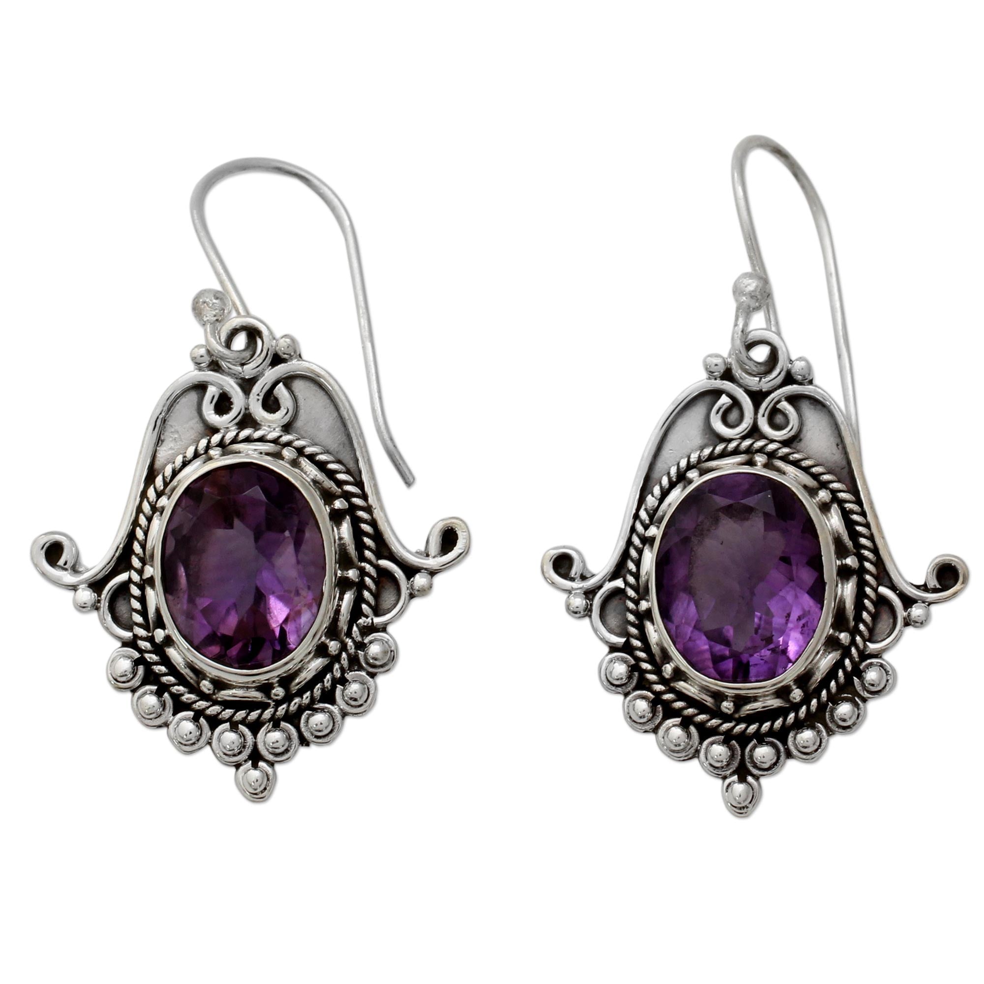 Premium Jaipuri Amethyst Sterling Silver Dangle Earrings