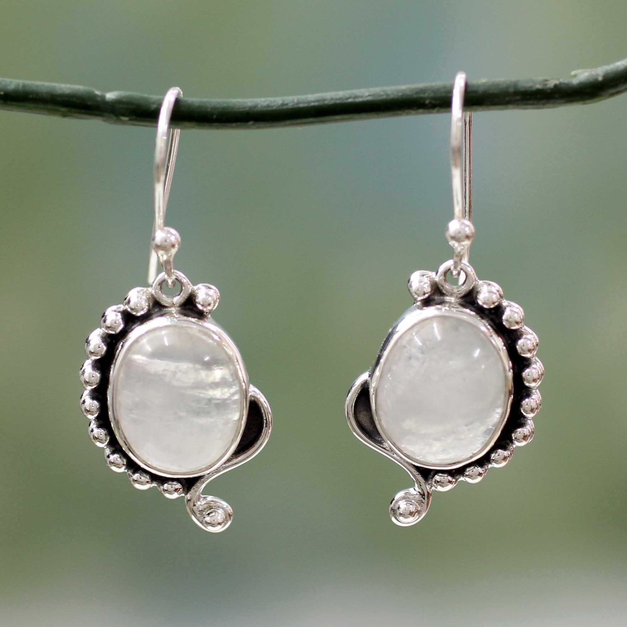 Premium Indian Paisley Rainbow Moonstone Sterling Silver Earrings