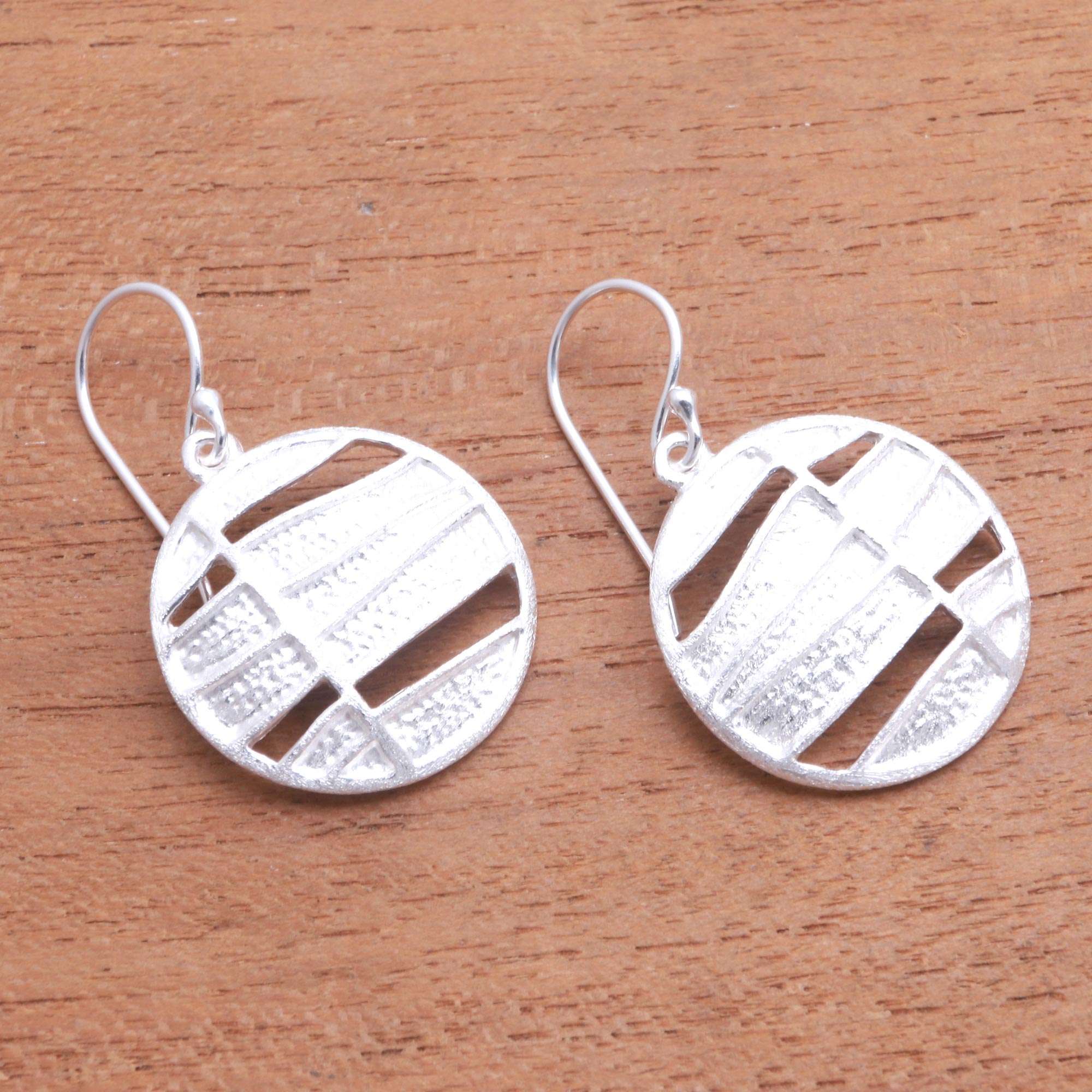 Premium Circular Sterling Silver Dangle Earrings - Handcrafted in Bali