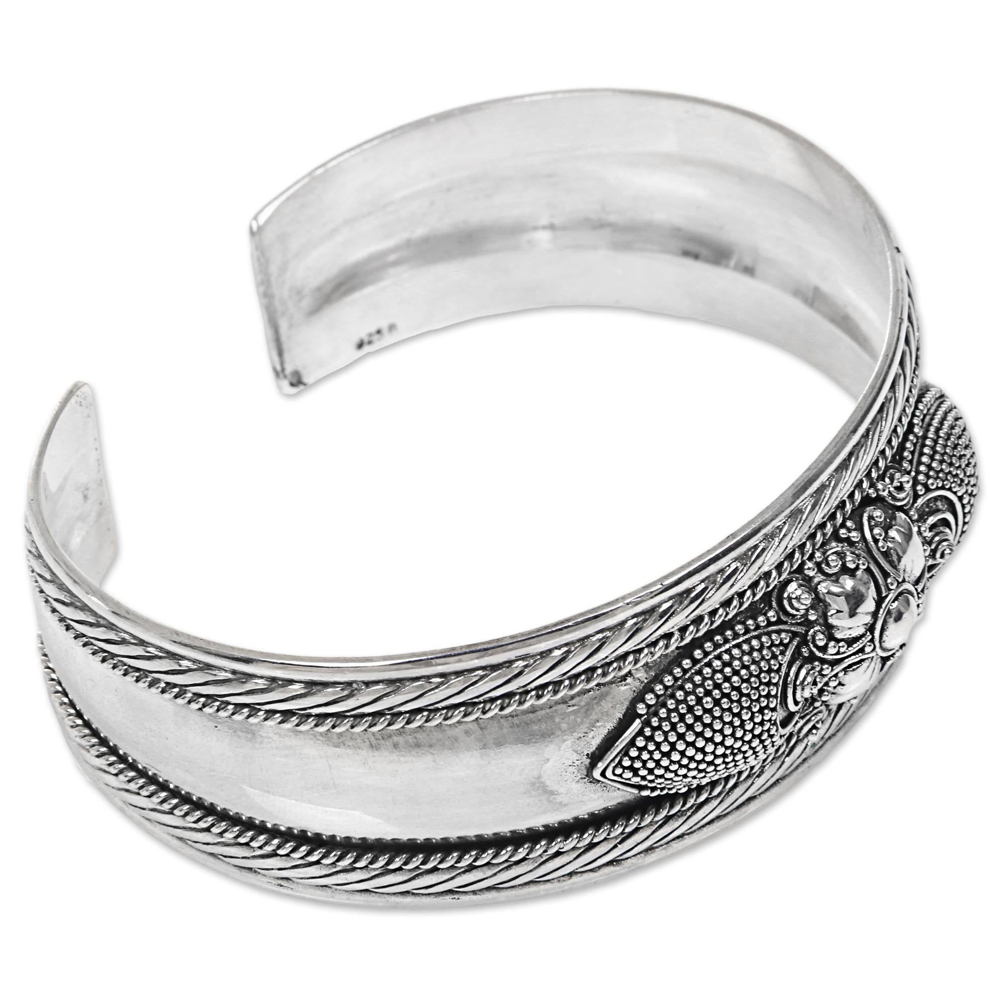 Premium Sterling Silver Flower Cuff Bracelet - Handcrafted in Indonesia