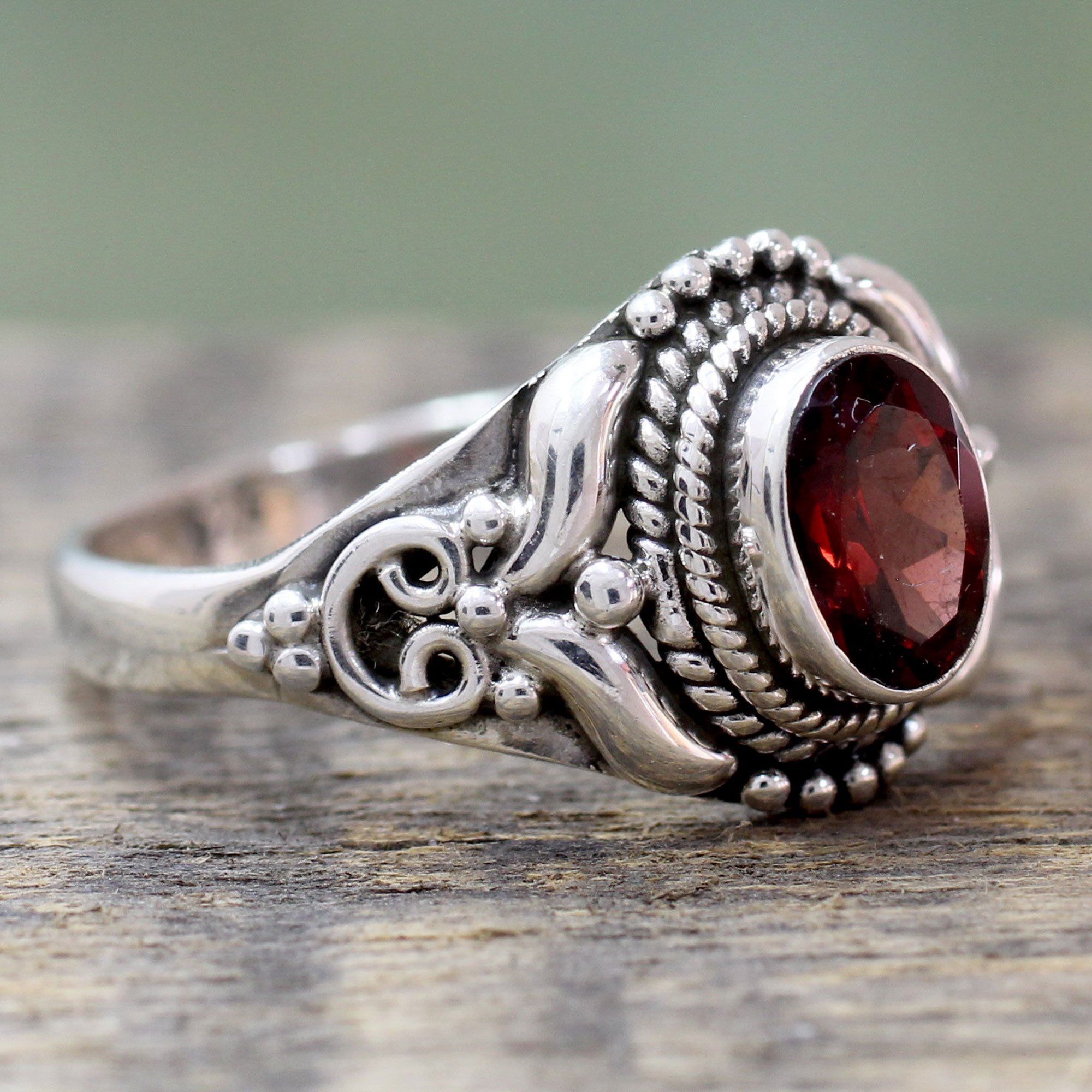 Premium Handcrafted Garnet & Sterling Silver Cocktail Ring - Ultimate Statement Piece