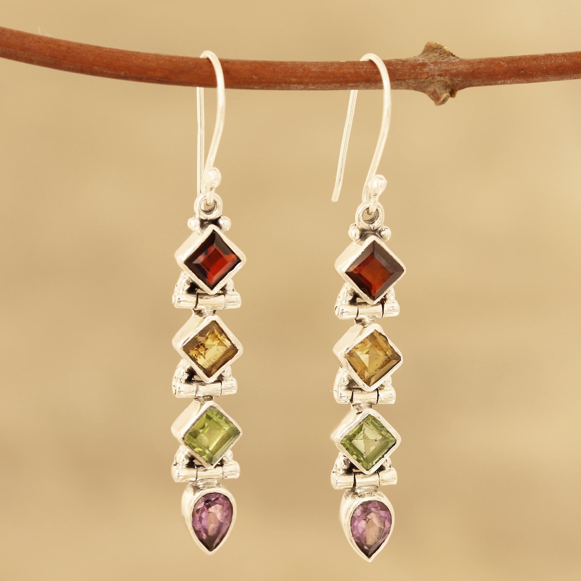 Premium Gemstone Fusion Dangle Earrings - Handcrafted in India