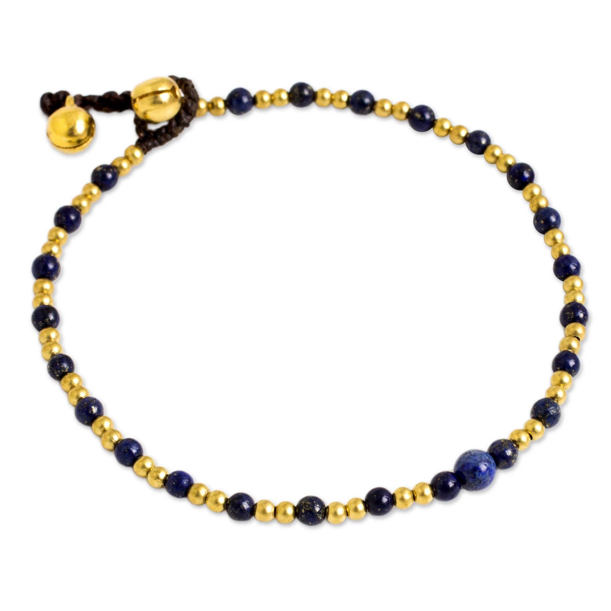 Premium Lapis Lazuli Brass Bead Anklet with Tinkling Bells