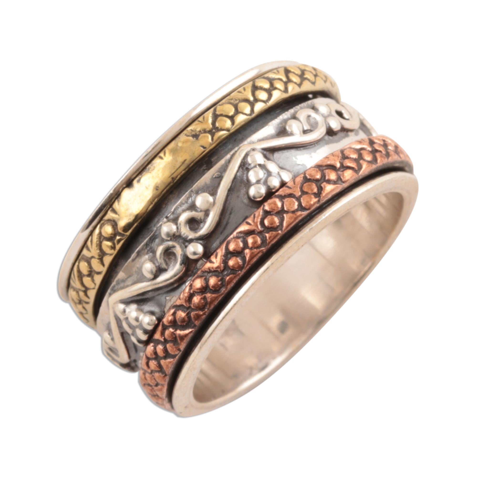 Premium Sterling Silver Spinner Ring with Brass & Copper Accents | Shivani Choudhary Design