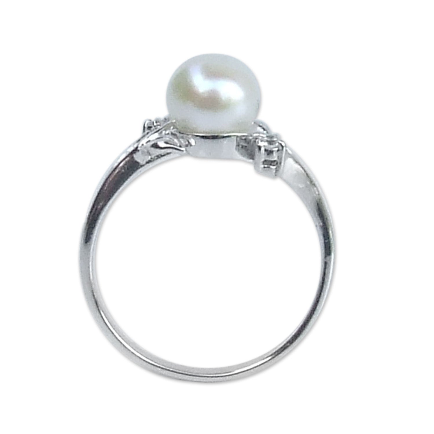 Premium Budding Beauty White Gold Plated Cultured Pearl Ring