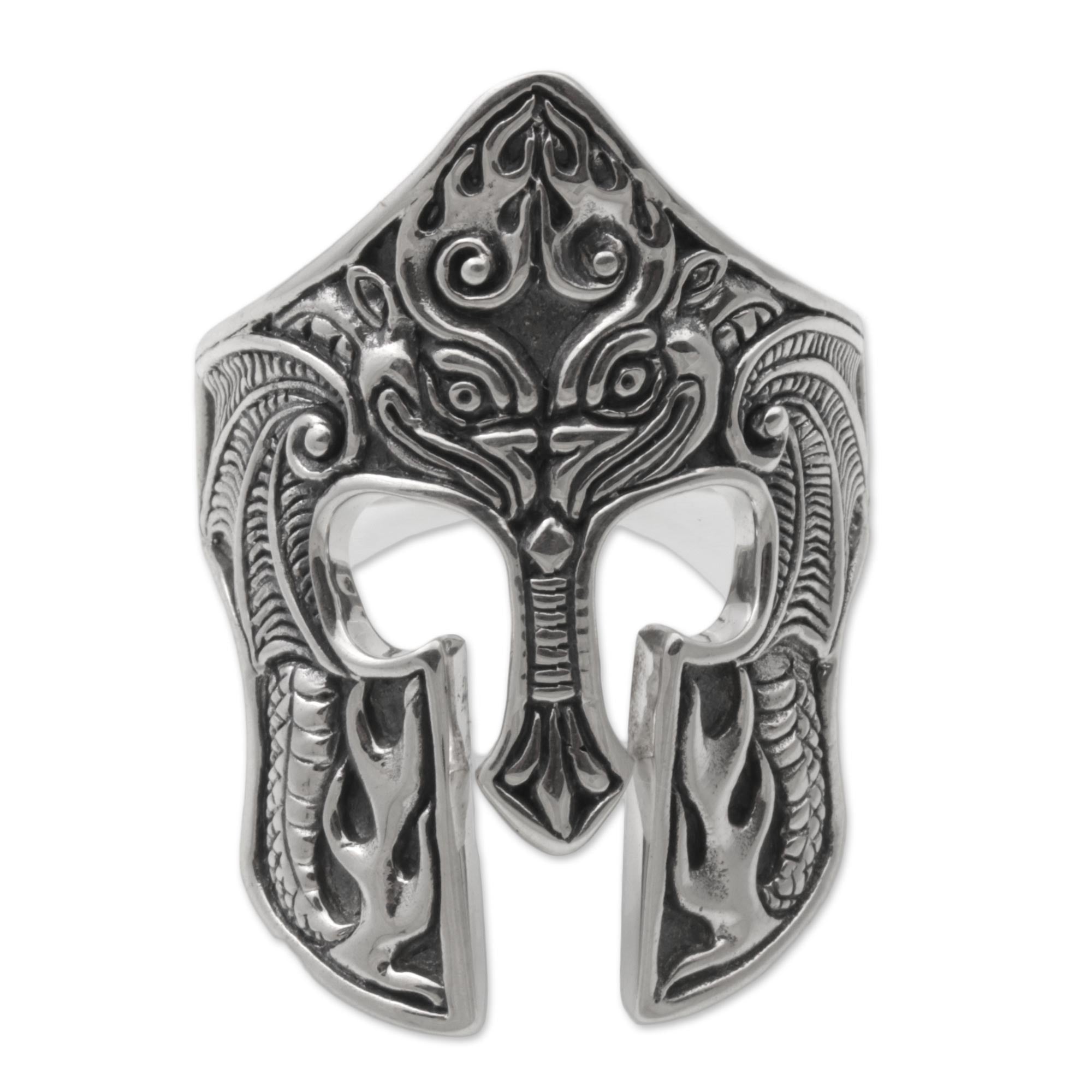 Premium Brawijaya Mask Sterling Silver Men's Ring - Handcrafted Dragon Design