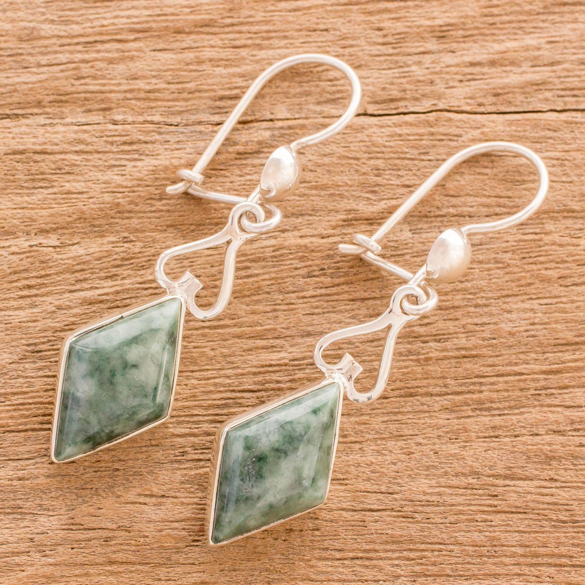 Premium Green Jade Diamond Dangle Earrings – Handcrafted in Guatemala