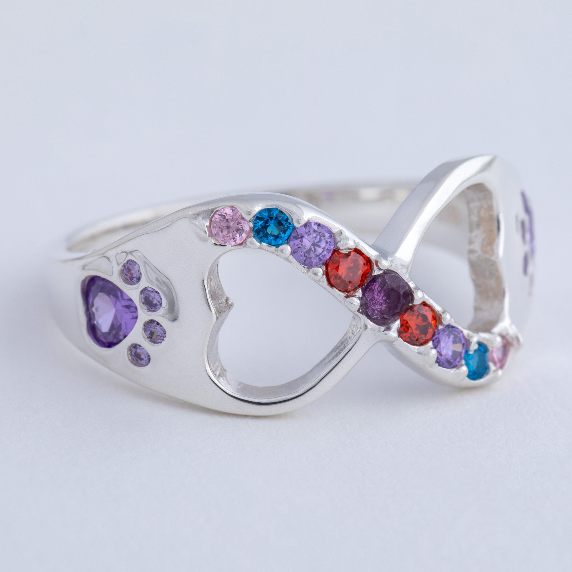 Ultimate Rainbow Bridge Infinity Paw Print Sterling Silver Ring