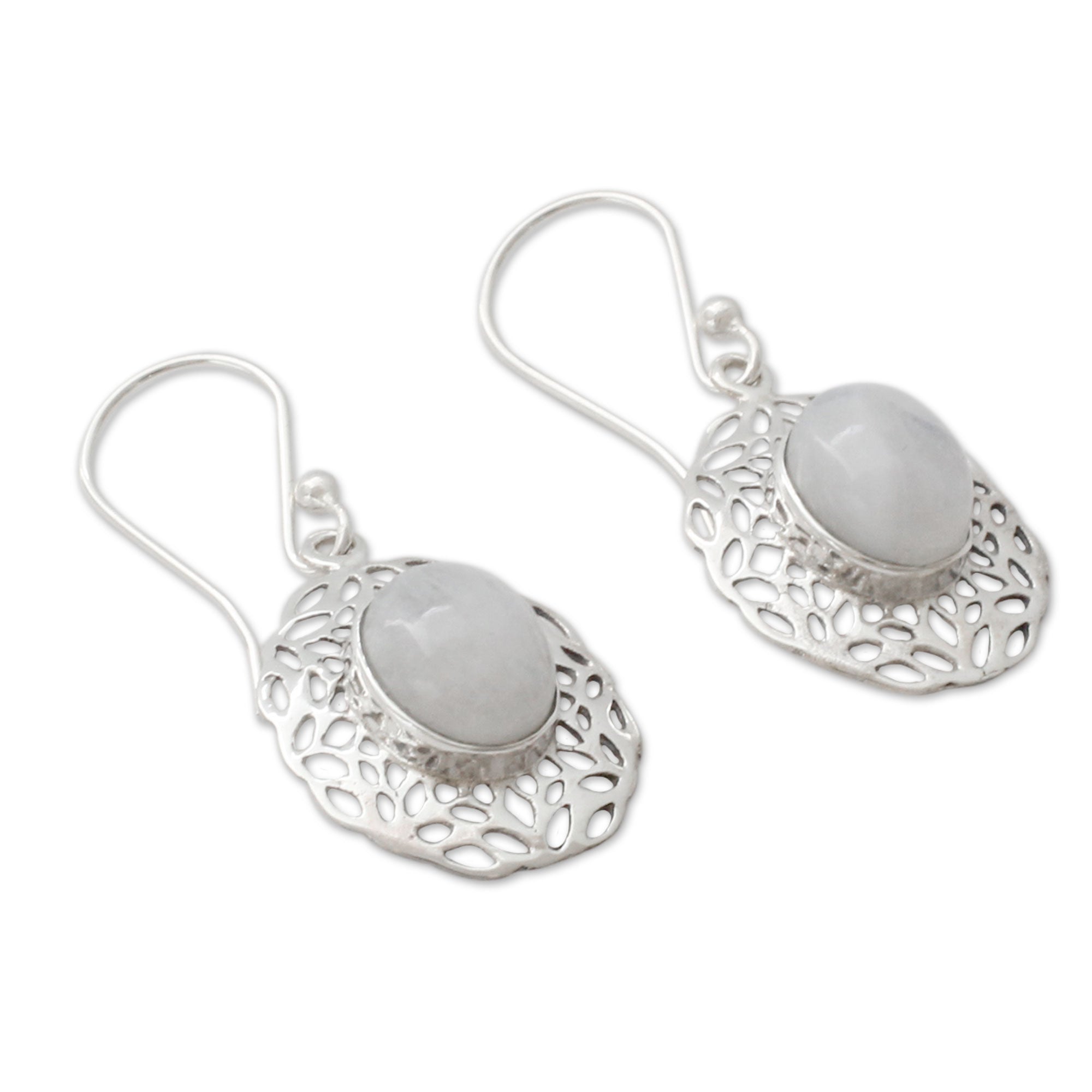 Premium Handcrafted Rainbow Moonstone Earrings with Sterling Silver Halo