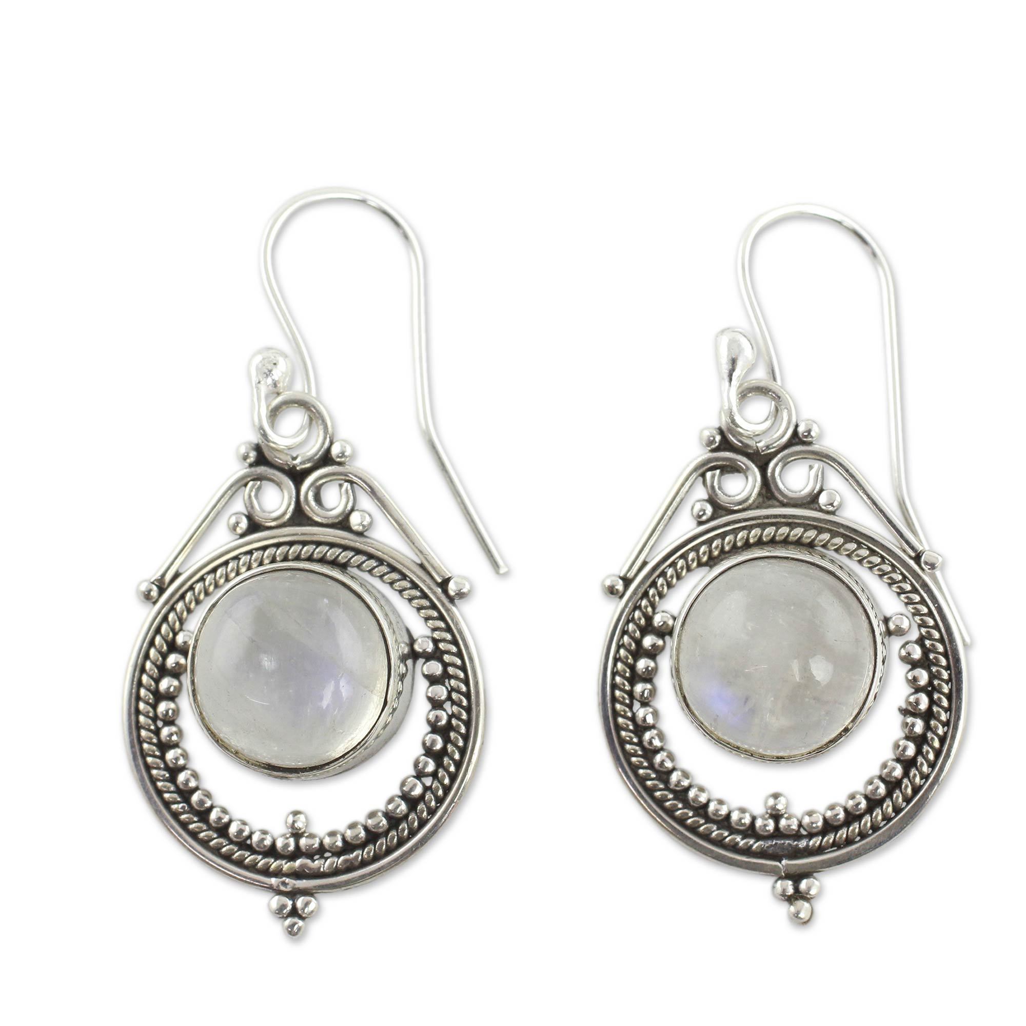 Premium Sterling Silver Moonstone Dangle Earrings – Ultimate Indian Artistry